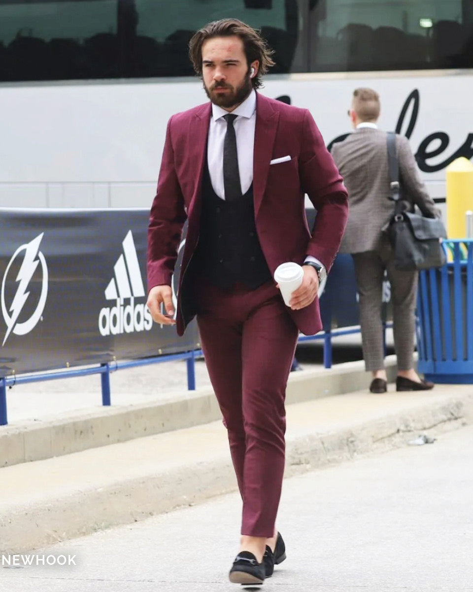 Athletic Fit Stretch Suit - Heathered Maroon