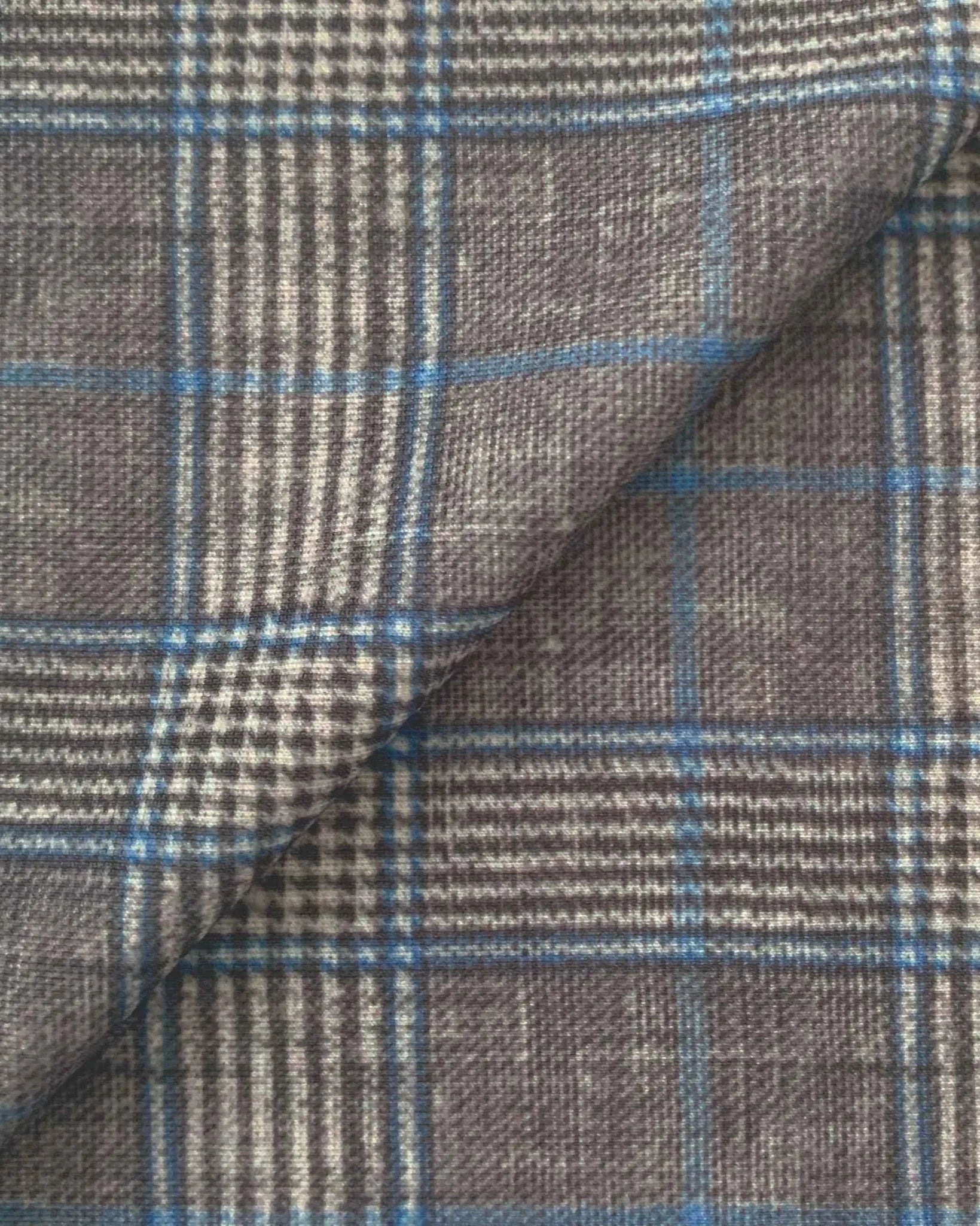 Athletic Fit Stretch Suit - Grey with Blue Plaid