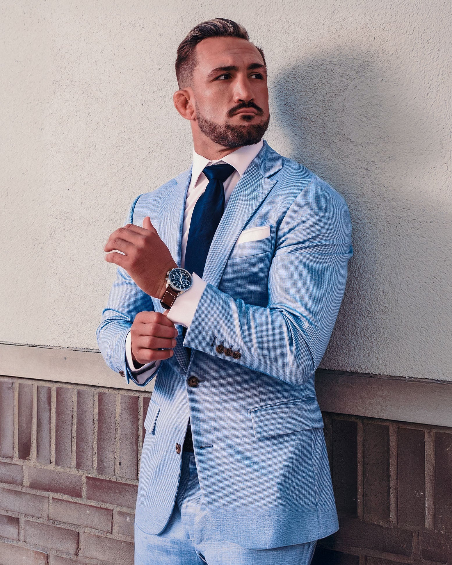 Athletic Fit Stretch Blazer - Light Blue Mini Houndstooth