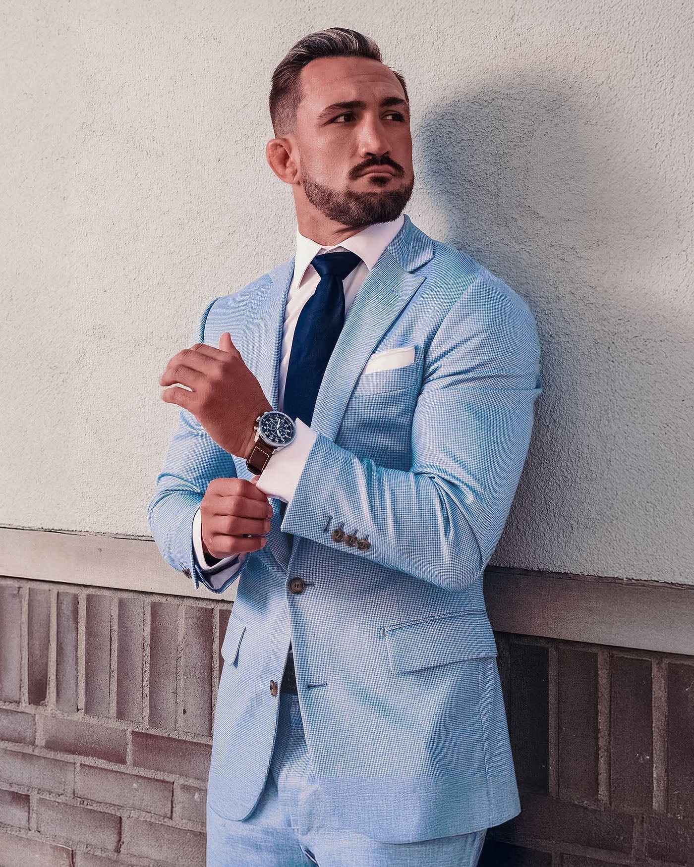 Athletic Fit Stretch Blazer - Light Blue Mini Houndstooth