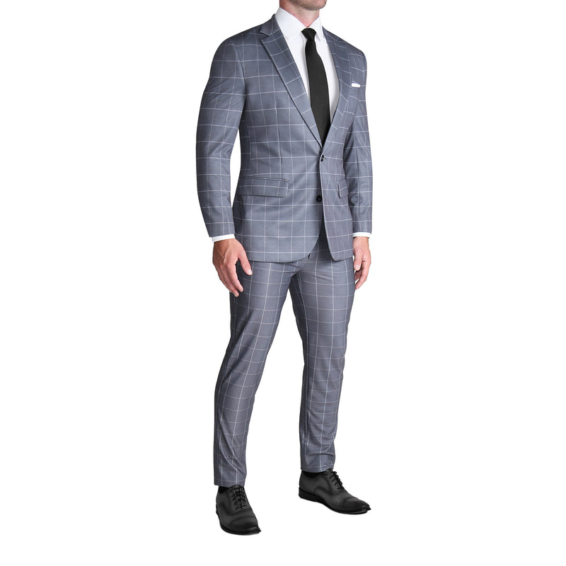 Athletic Fit Stretch Suit - Grey and White Big Windowpane