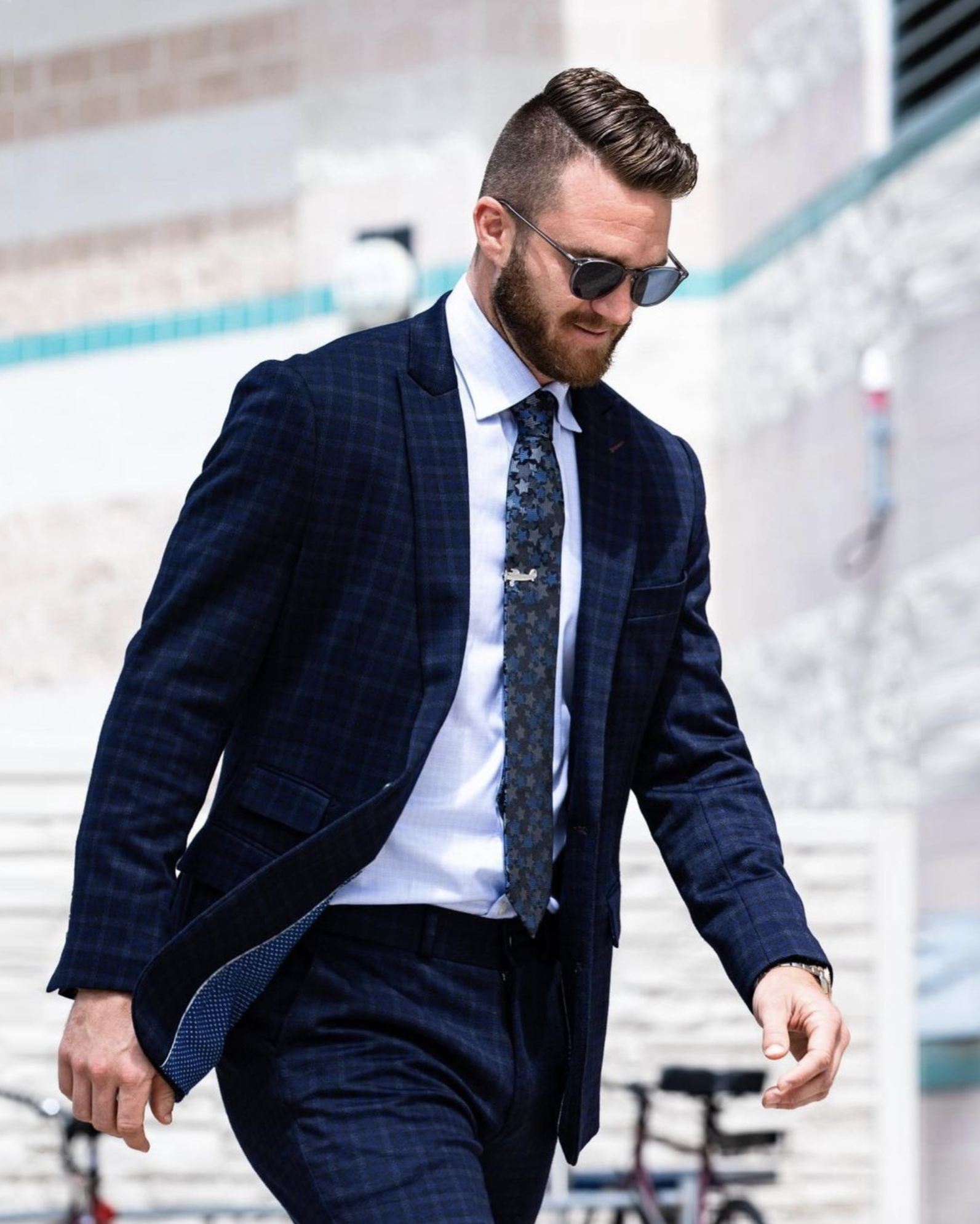Athletic Fit Stretch Blazer - Blue Plaid