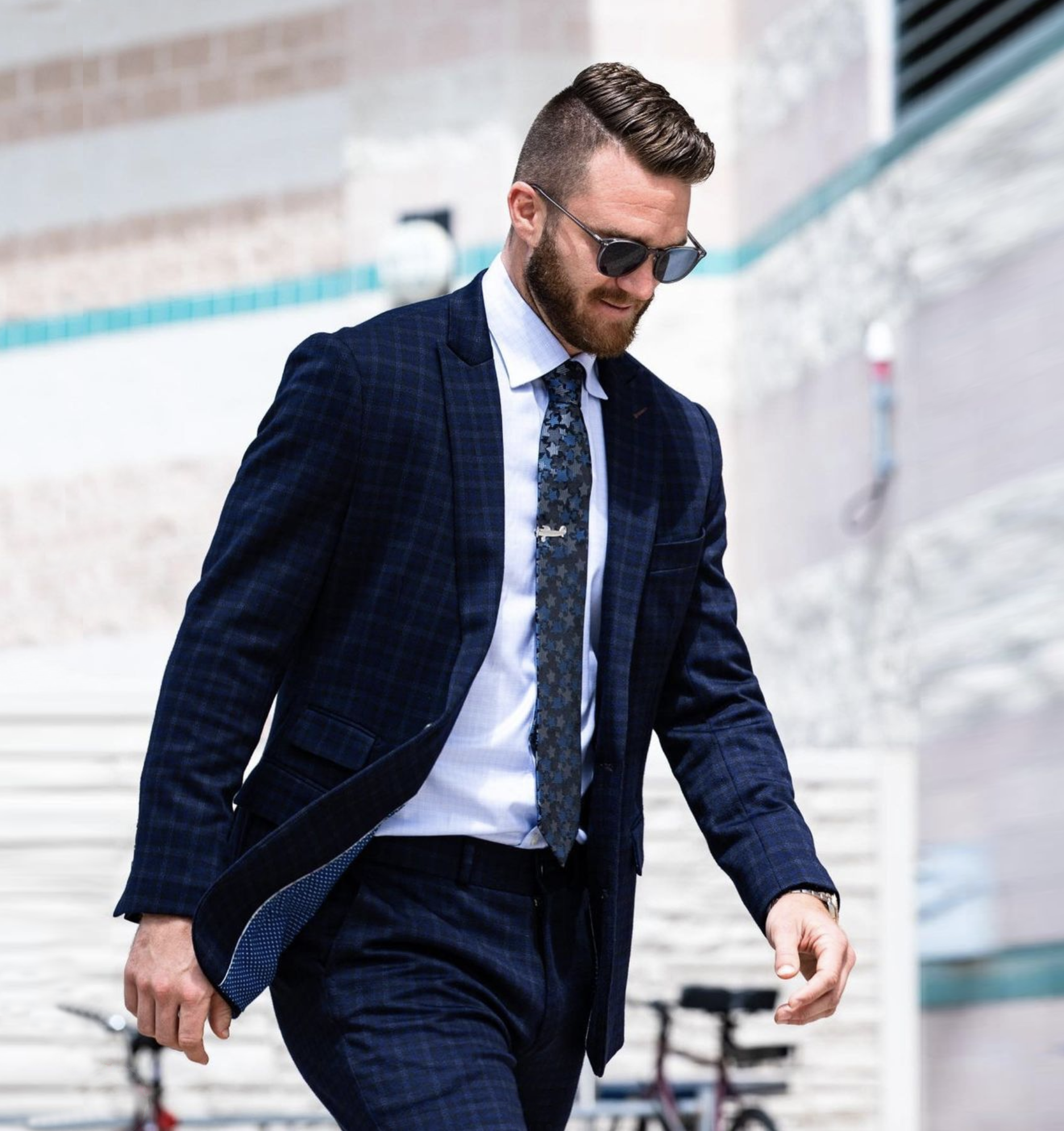 Athletic Fit Stretch Blazer - Blue Plaid