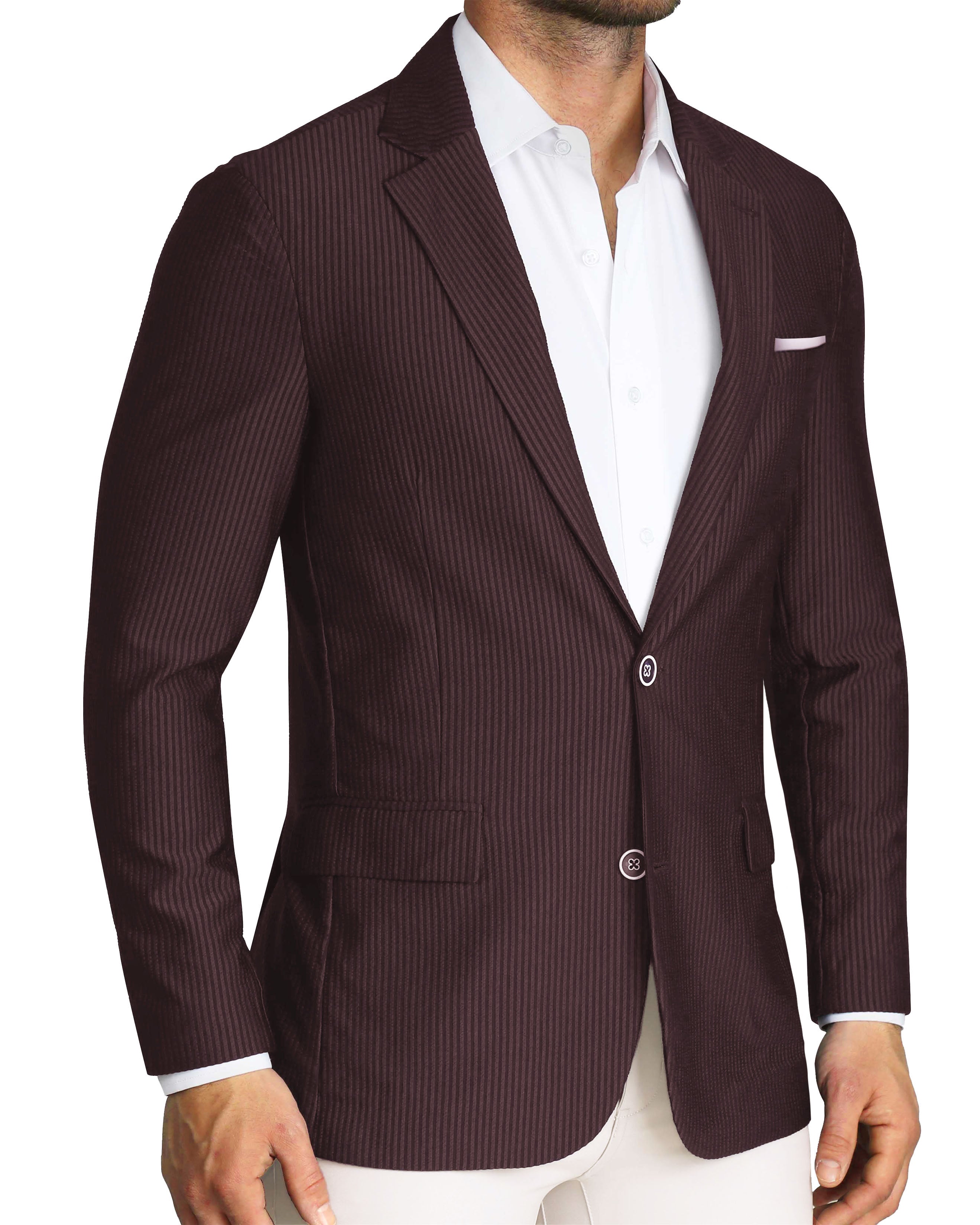 Athletic Fit Stretch Blazer - Plum Seersucker