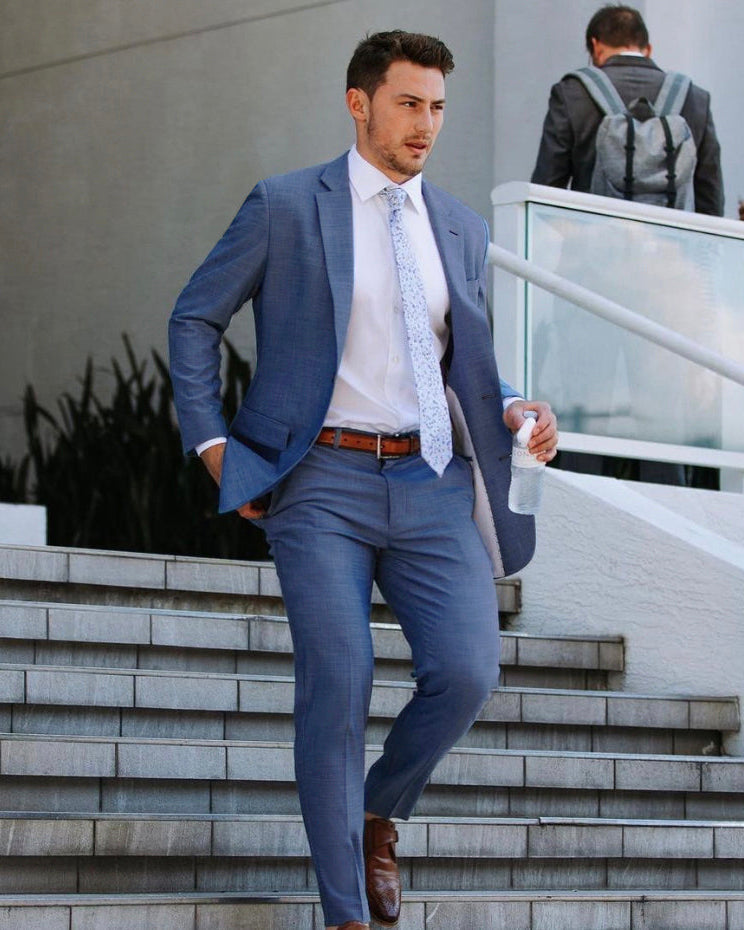 Athletic Fit Stretch Suit - Heathered Blue