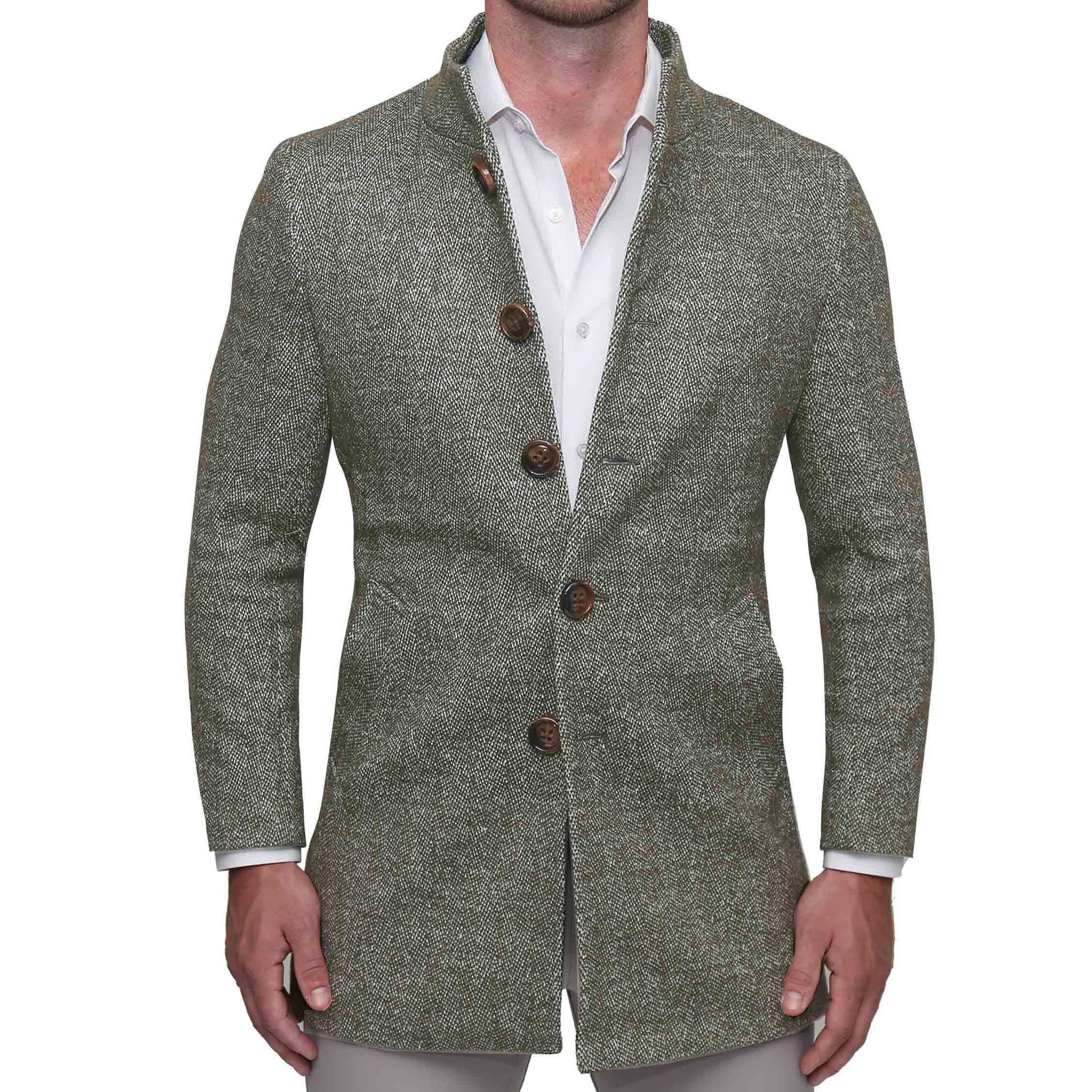 Green Herringbone Overcoat