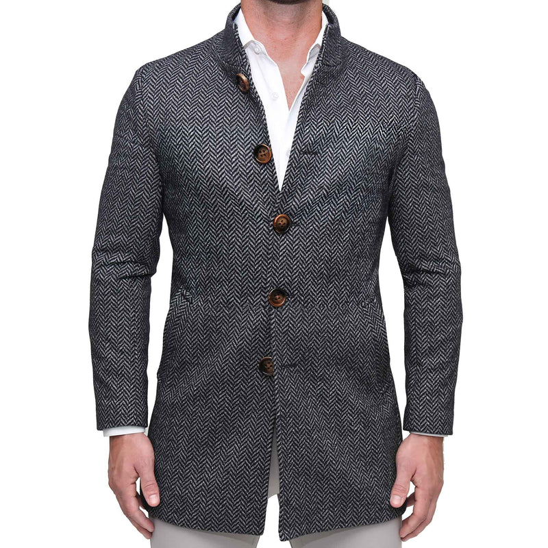 Grey & Navy Herringbone Overcoat