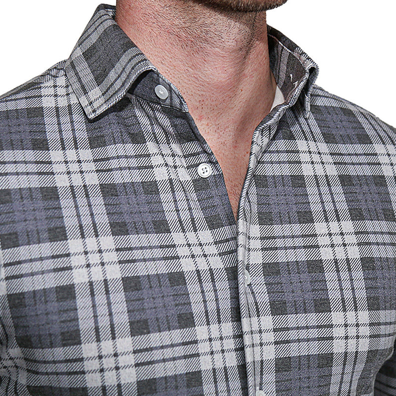 "The Warner" Grey and White Windowpane Casual Button Down