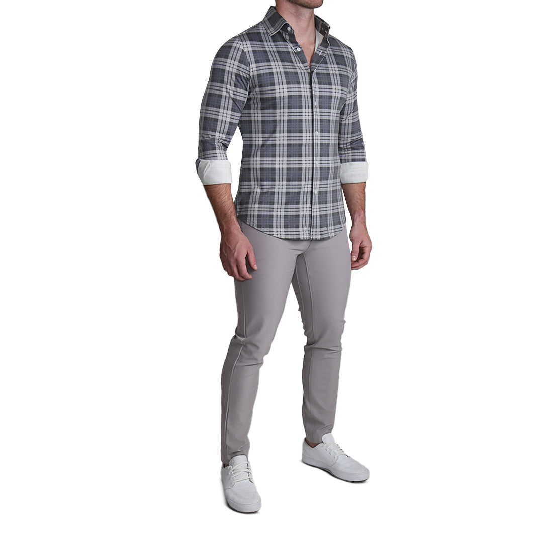 "The Warner" Grey and White Windowpane Casual Button Down