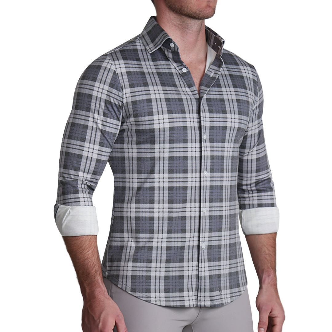 "The Warner" Grey and White Windowpane Casual Button Down