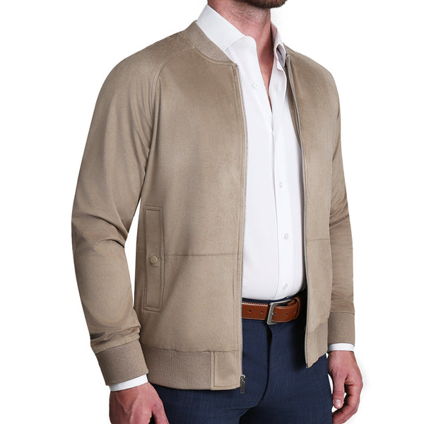 Suede Stretch Bomber - Tan
