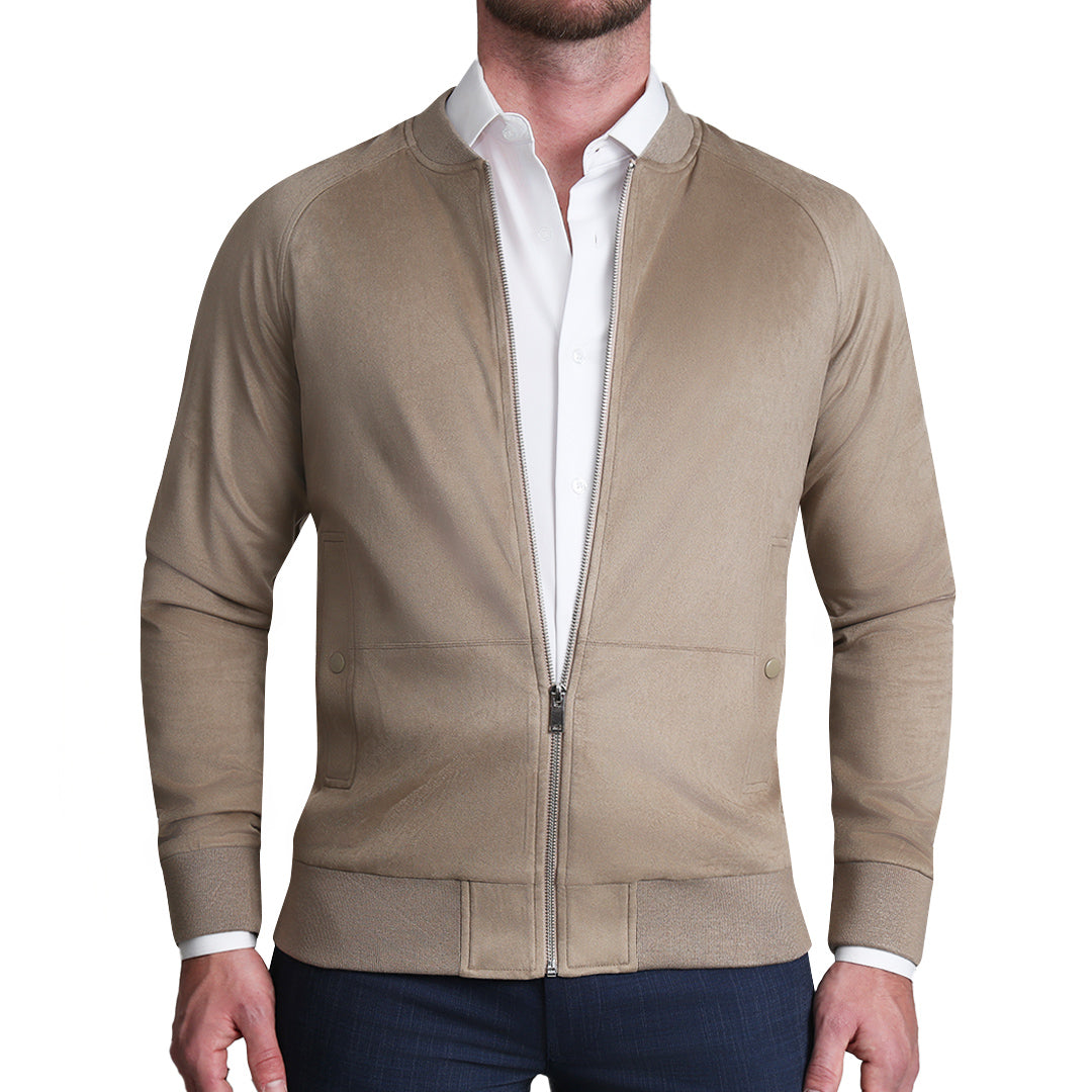 Suede Stretch Bomber - Tan