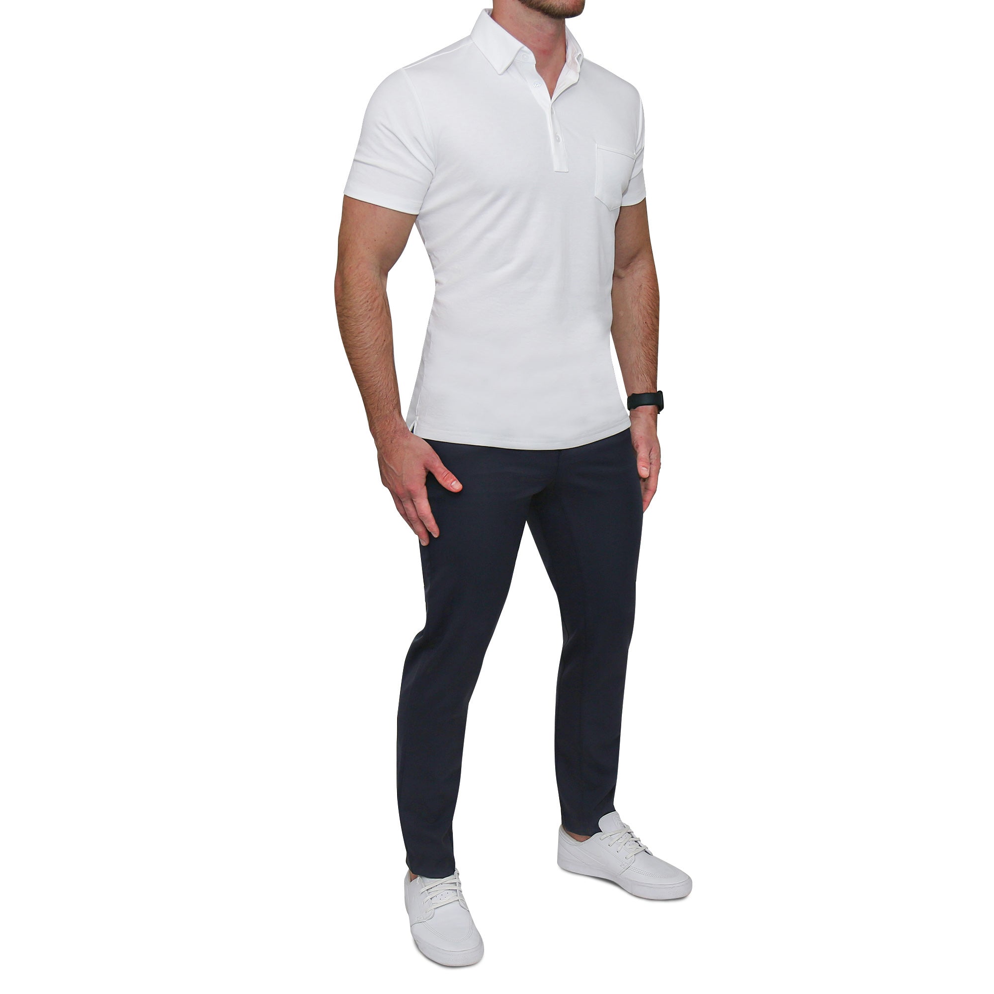 "The Noah" White Pique Polo