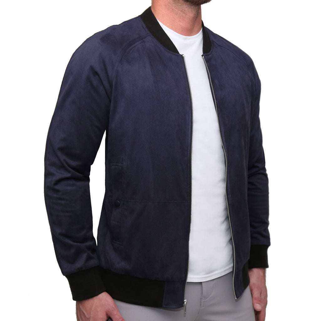 Navy suede 2025 bomber jacket mens