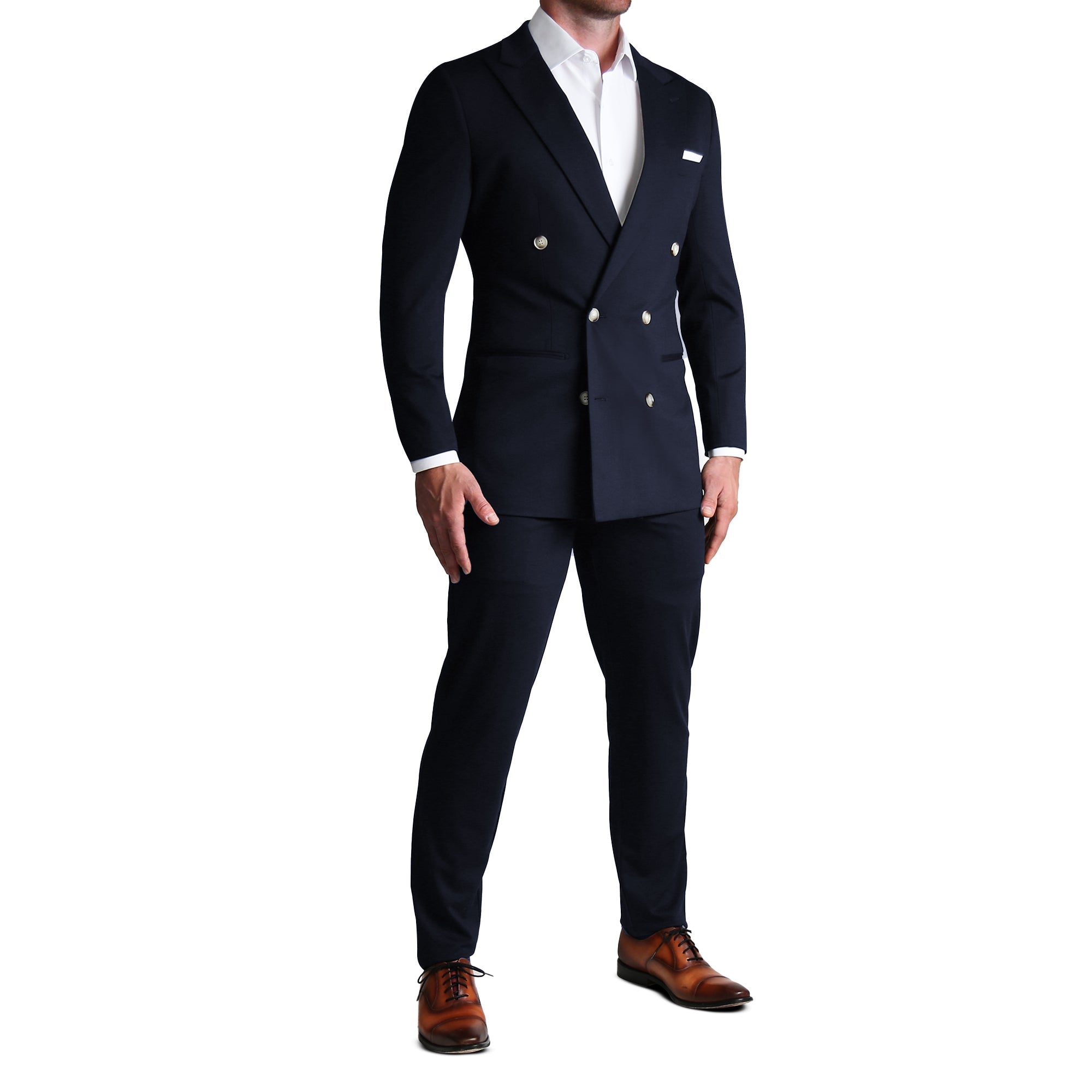 Athletic Fit Stretch Blazer - Navy Double Breasted