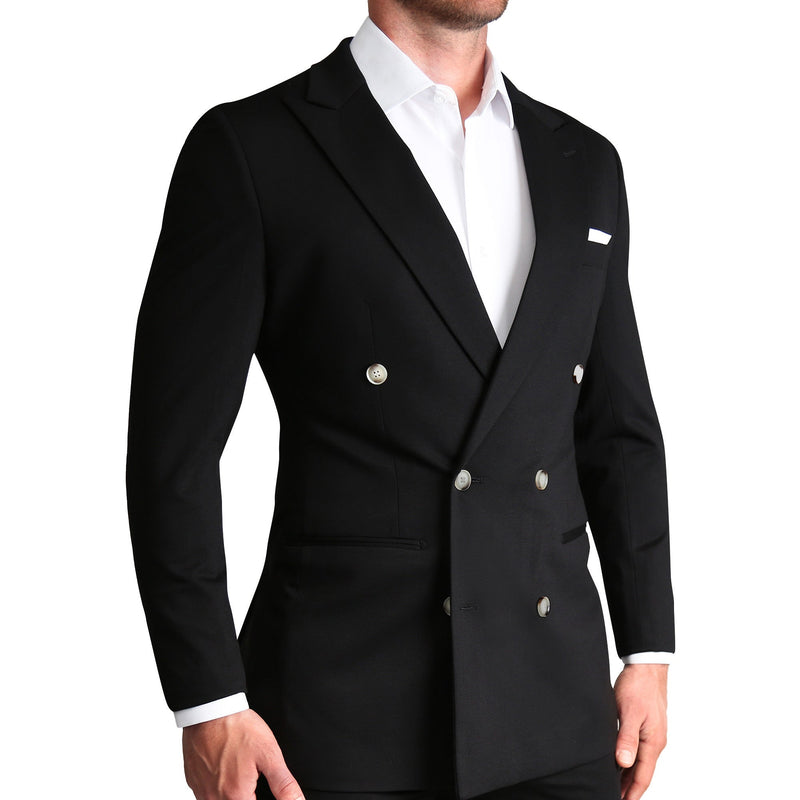 Athletic Fit Stretch Blazer - Black Double Breasted