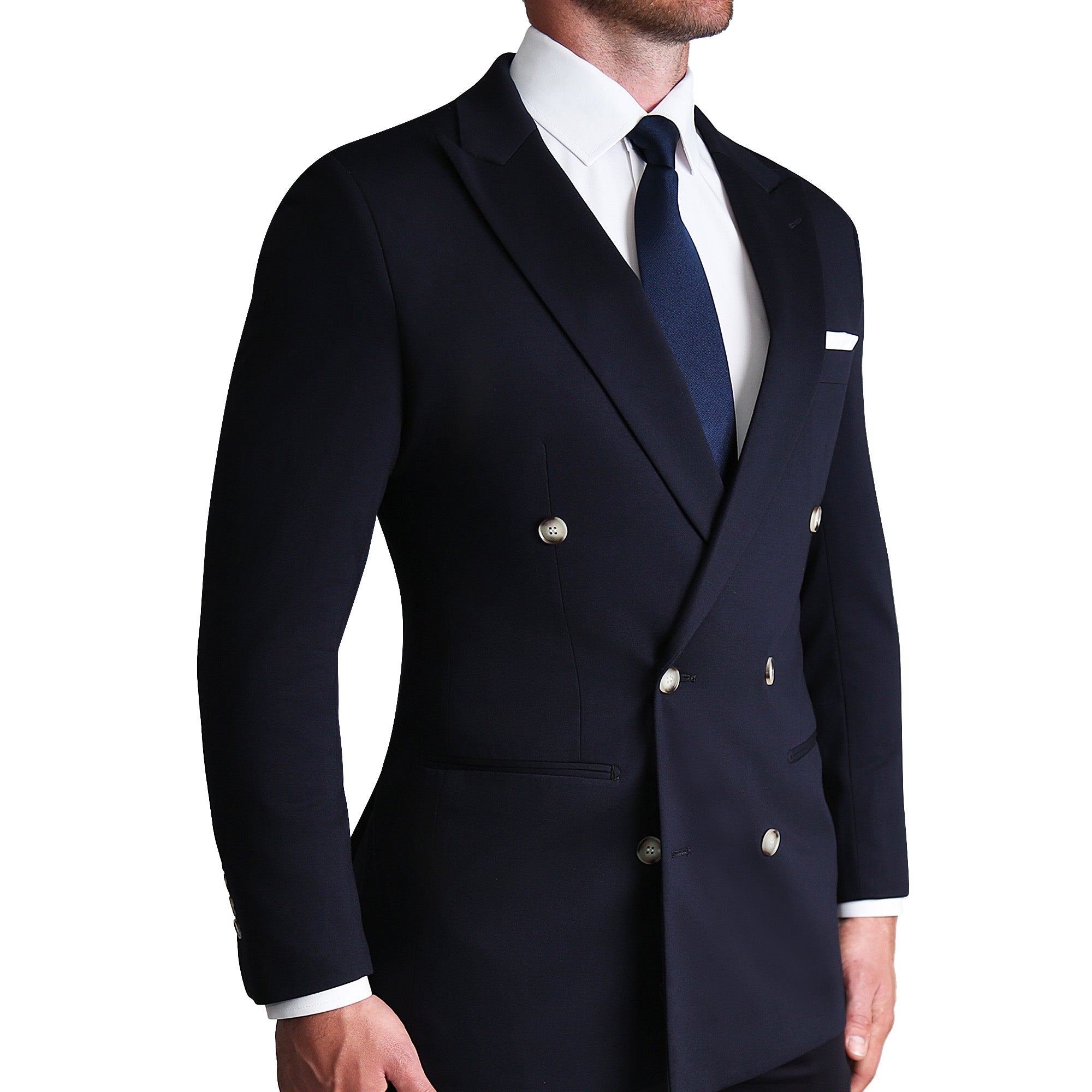 Athletic Fit Stretch Blazer - Navy Double Breasted