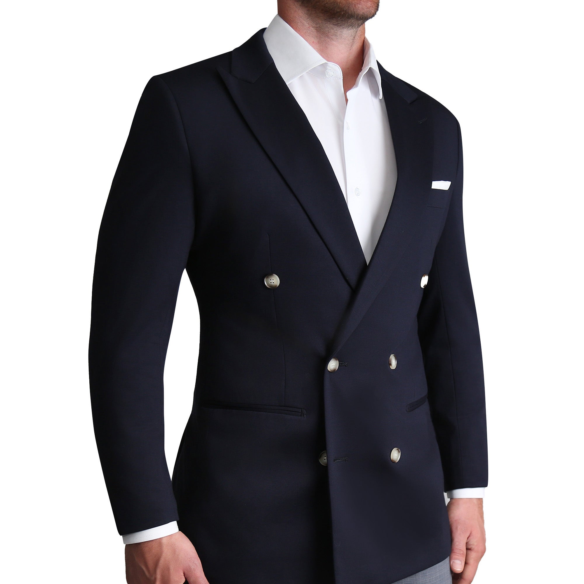 Athletic Fit Stretch Blazer - Navy Double Breasted