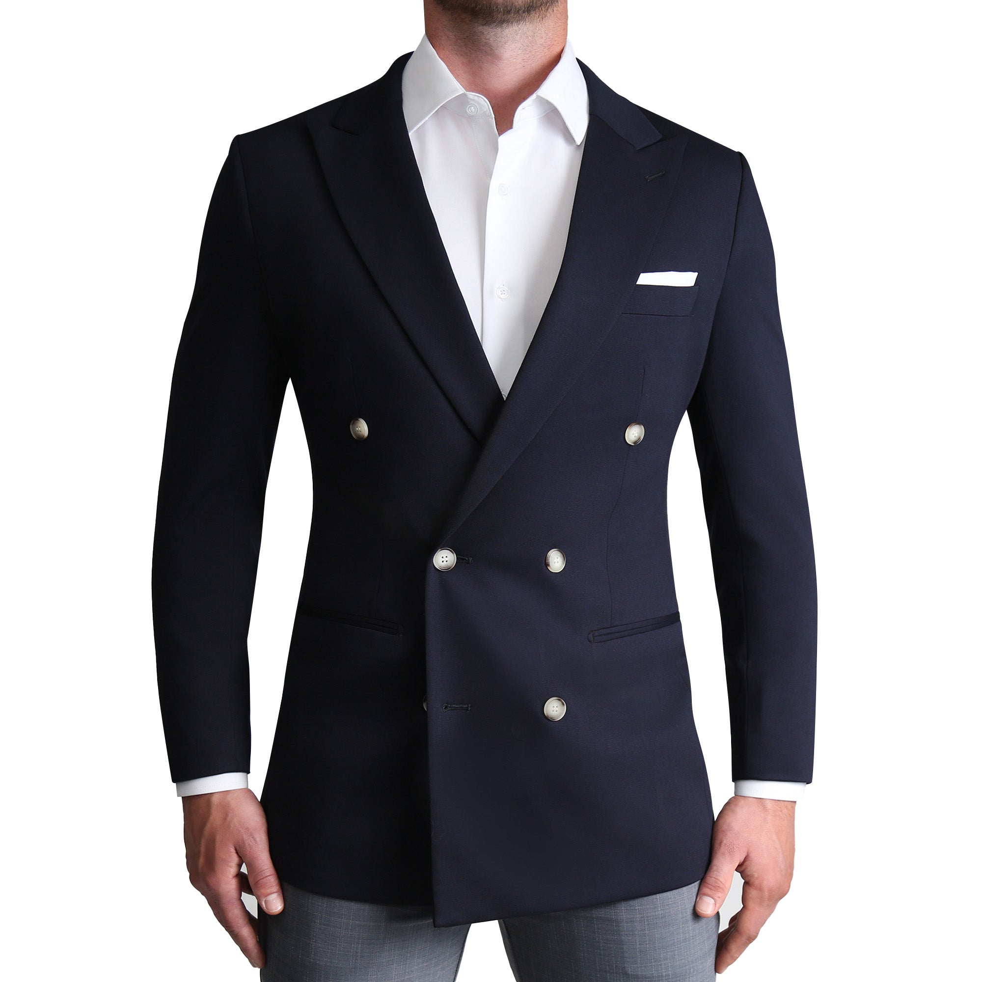 Athletic Fit Stretch Blazer - Navy Double Breasted