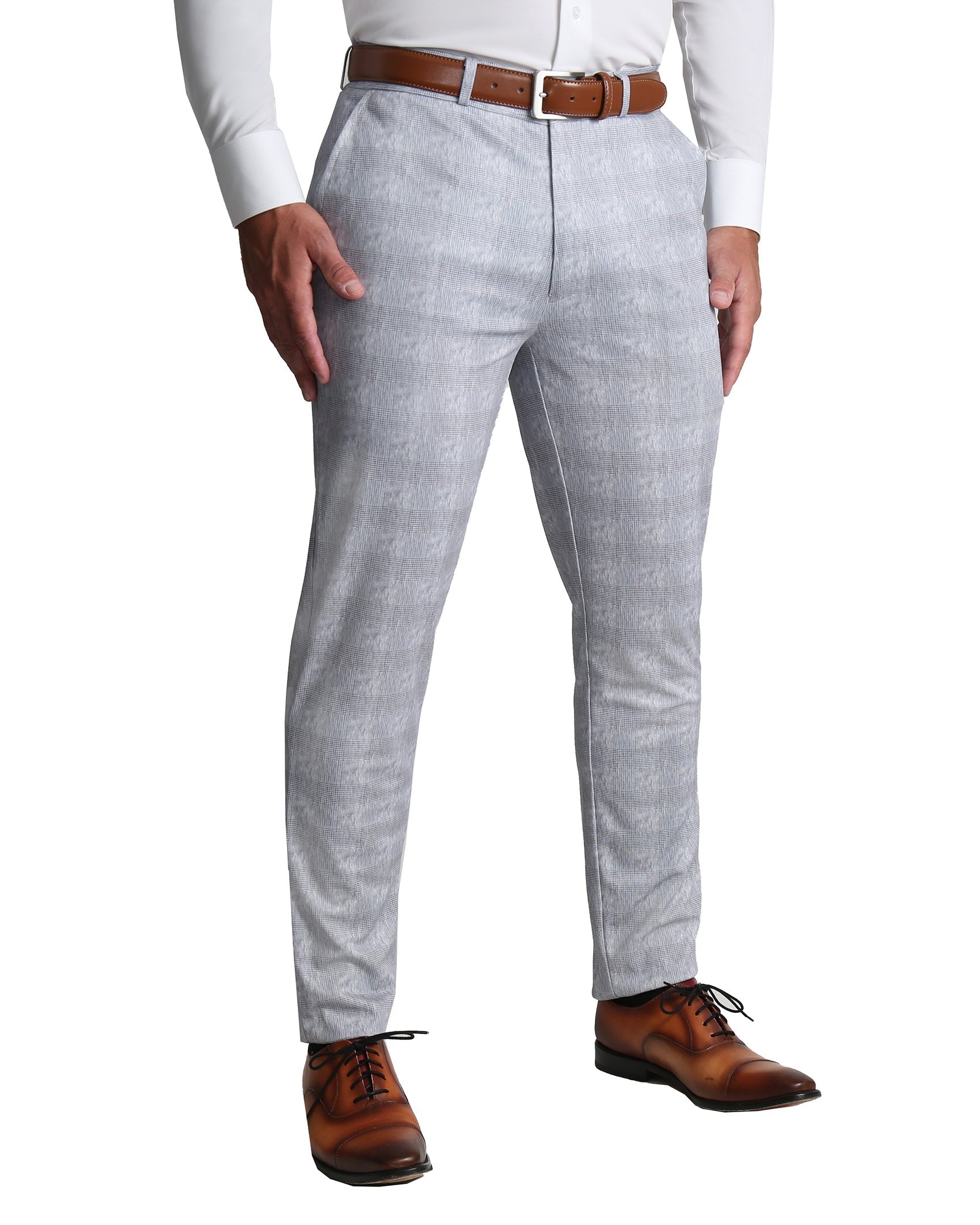 Athletic Fit Stretch Suit - Light Grey Plaid