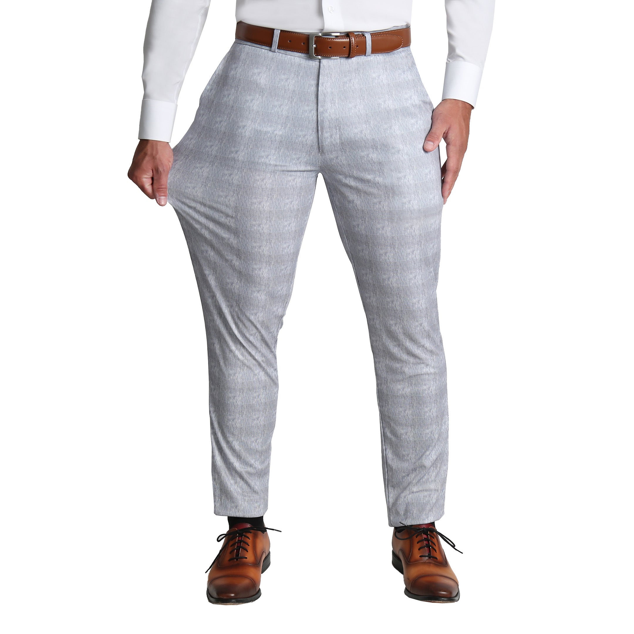 Brushed Tech Suit Pant - Light Grey Plaid