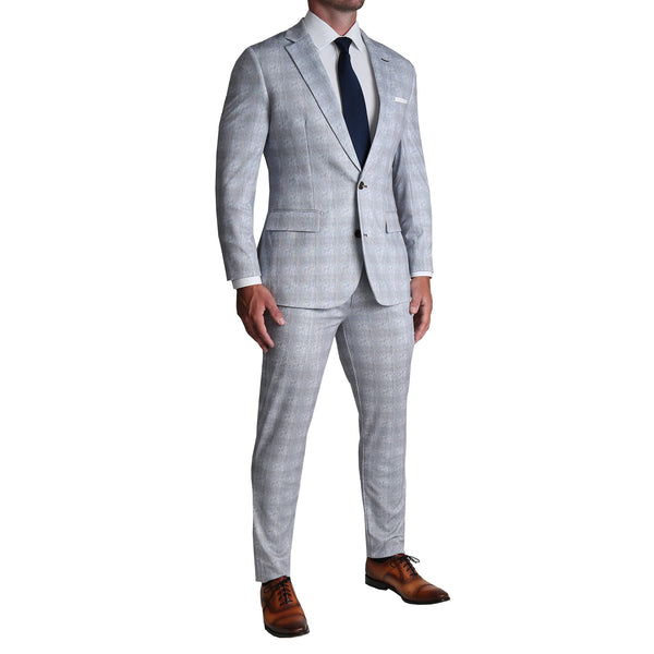 Brushed Tech Stretch Suit - Light Grey Plaid
