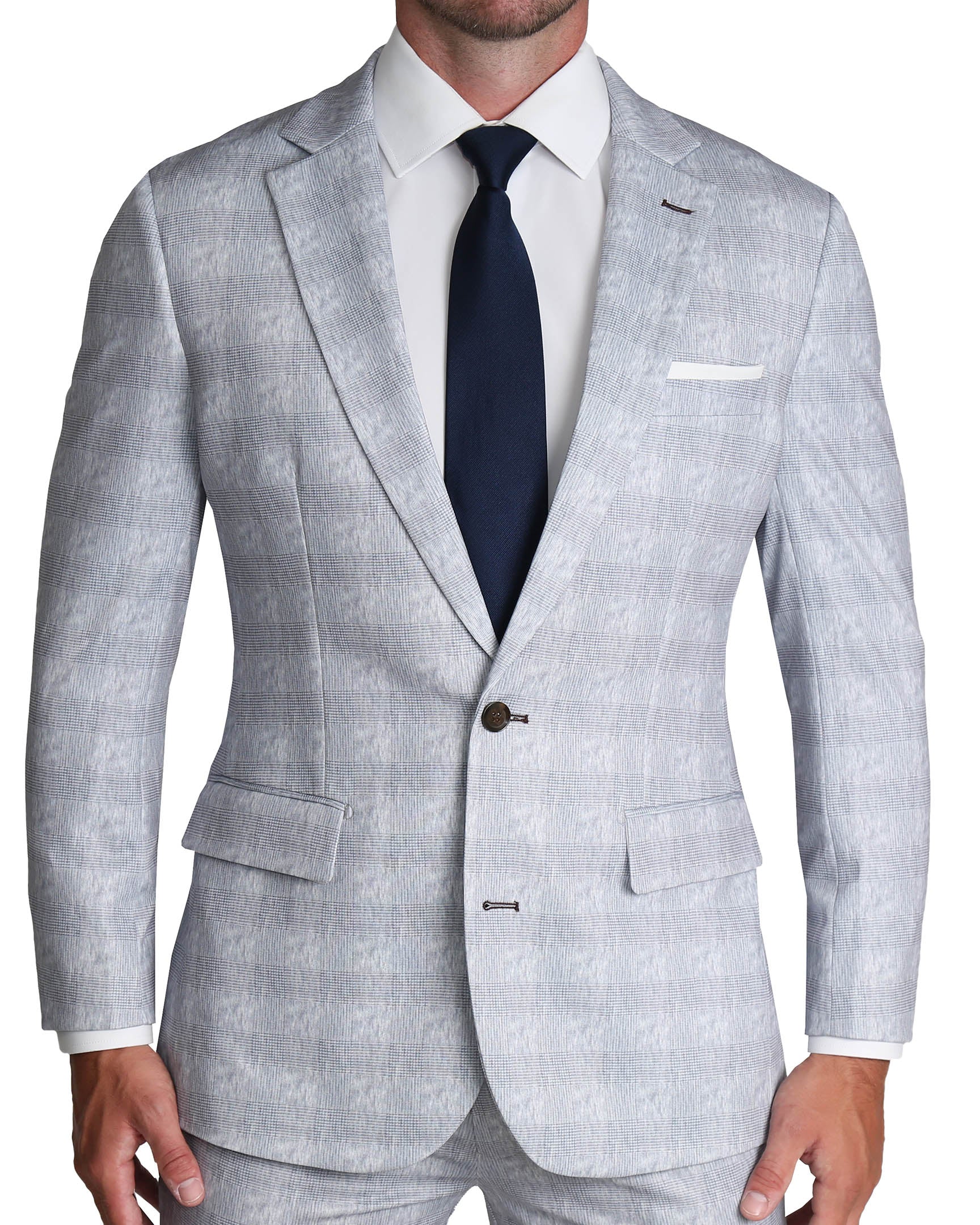 Athletic Fit Stretch Suit - Light Grey Plaid
