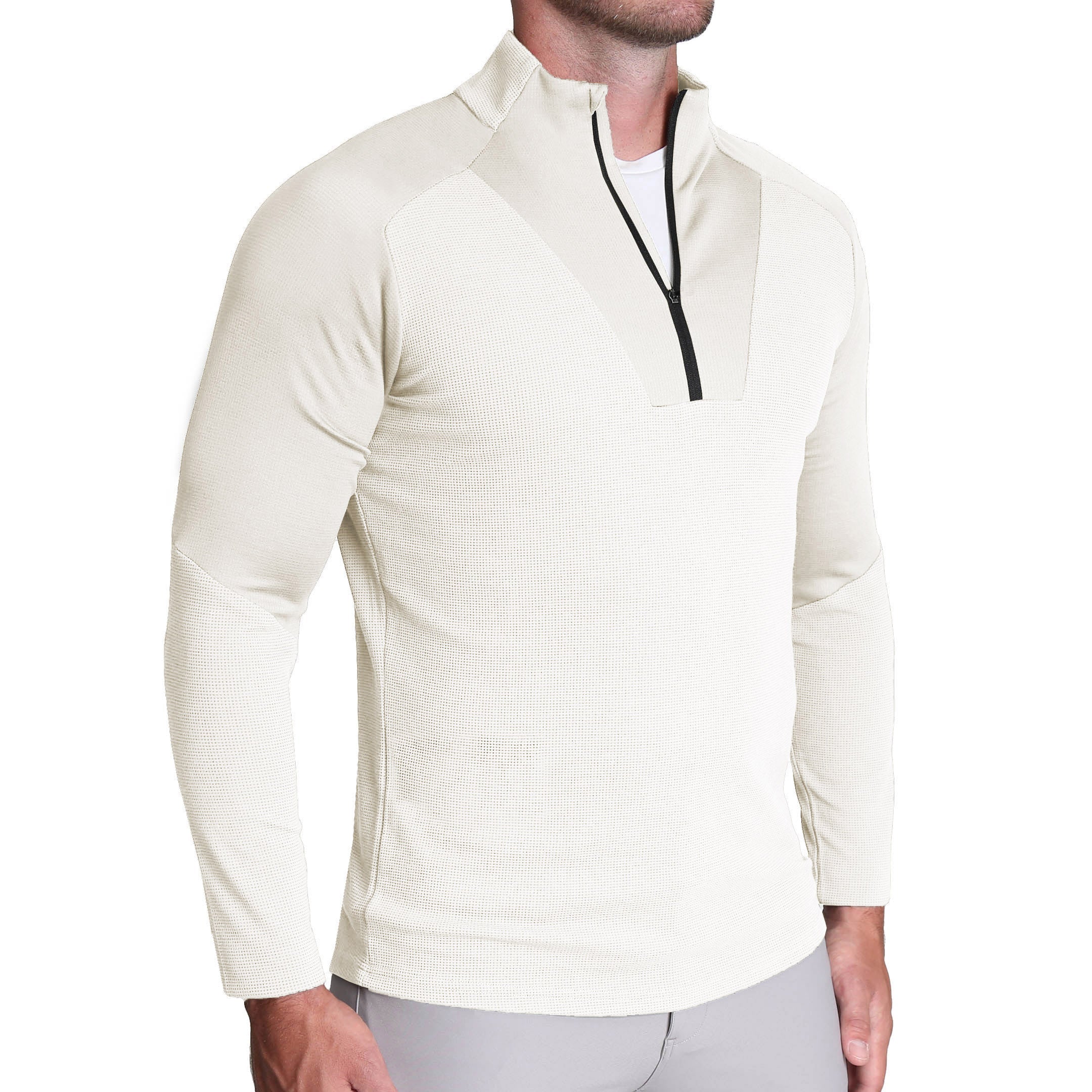 Waffle Knit Quarter Zip - Solid Cream