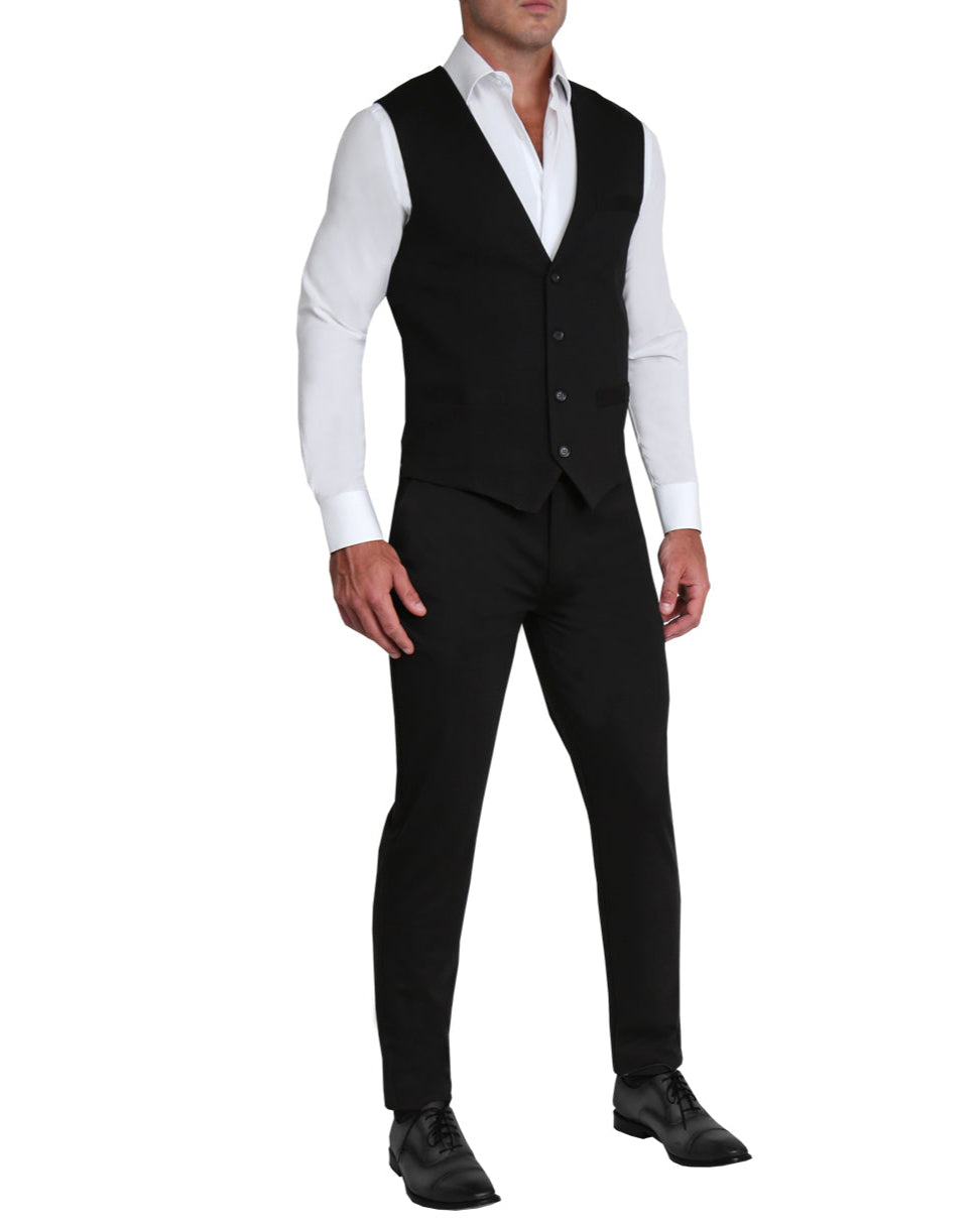 Athletic Fit Stretch Suit Vest - Solid Black