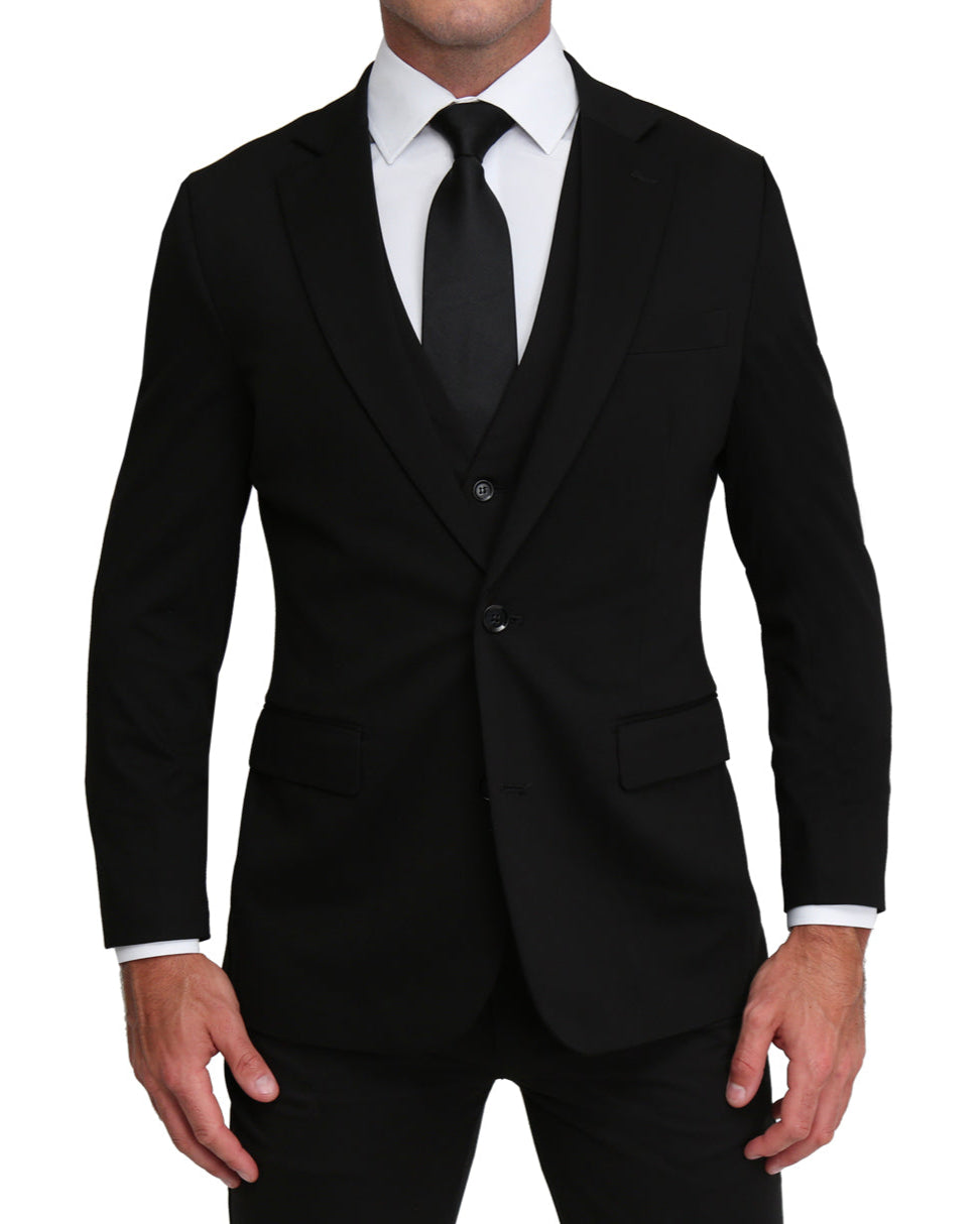 Athletic Fit Stretch Suit Vest - Solid Black