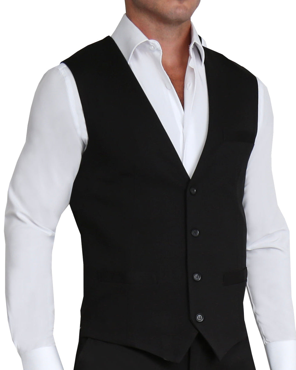 Athletic Fit Stretch Suit Vest - Solid Black