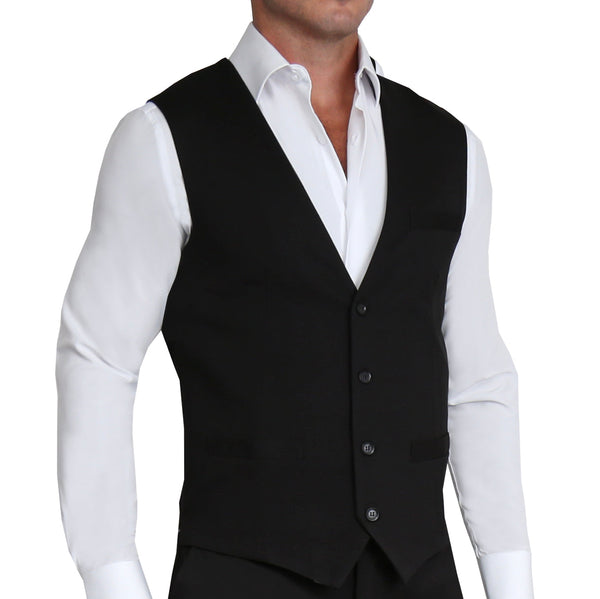 Athletic Fit Stretch Suit Vest - Solid Black