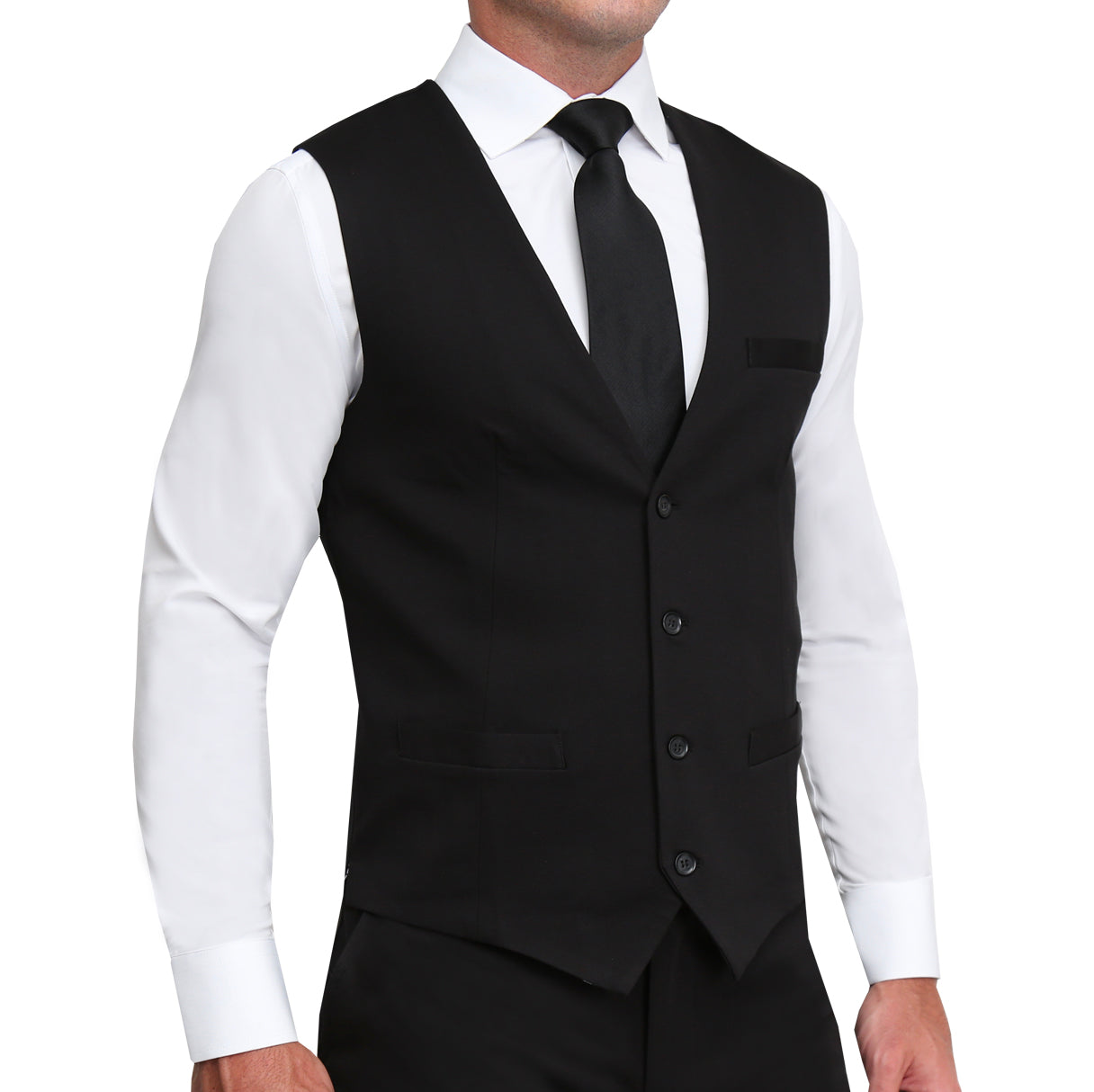 Athletic Fit Stretch Suit Vest - Solid Black