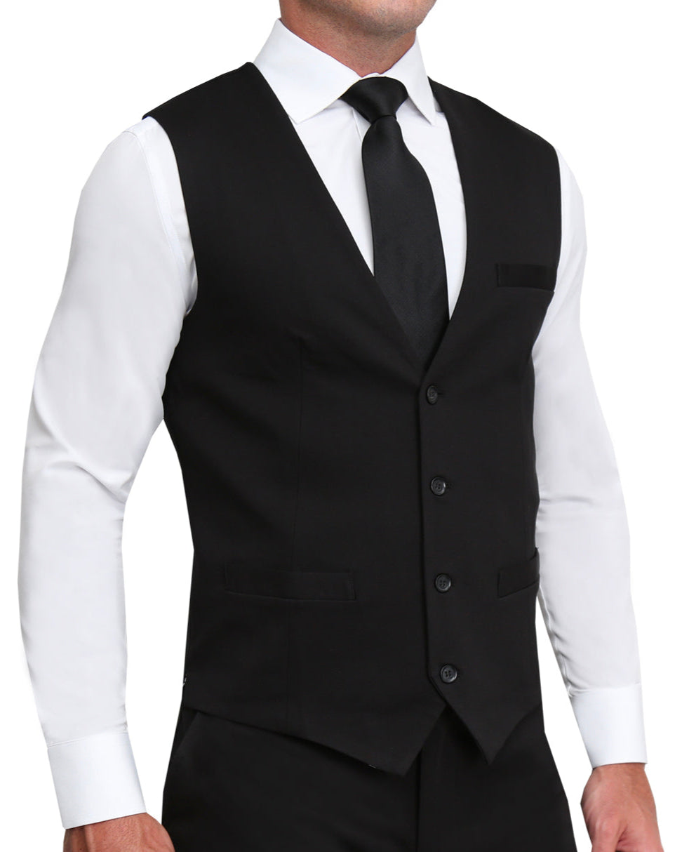 Athletic Fit Stretch Suit Vest - Solid Black