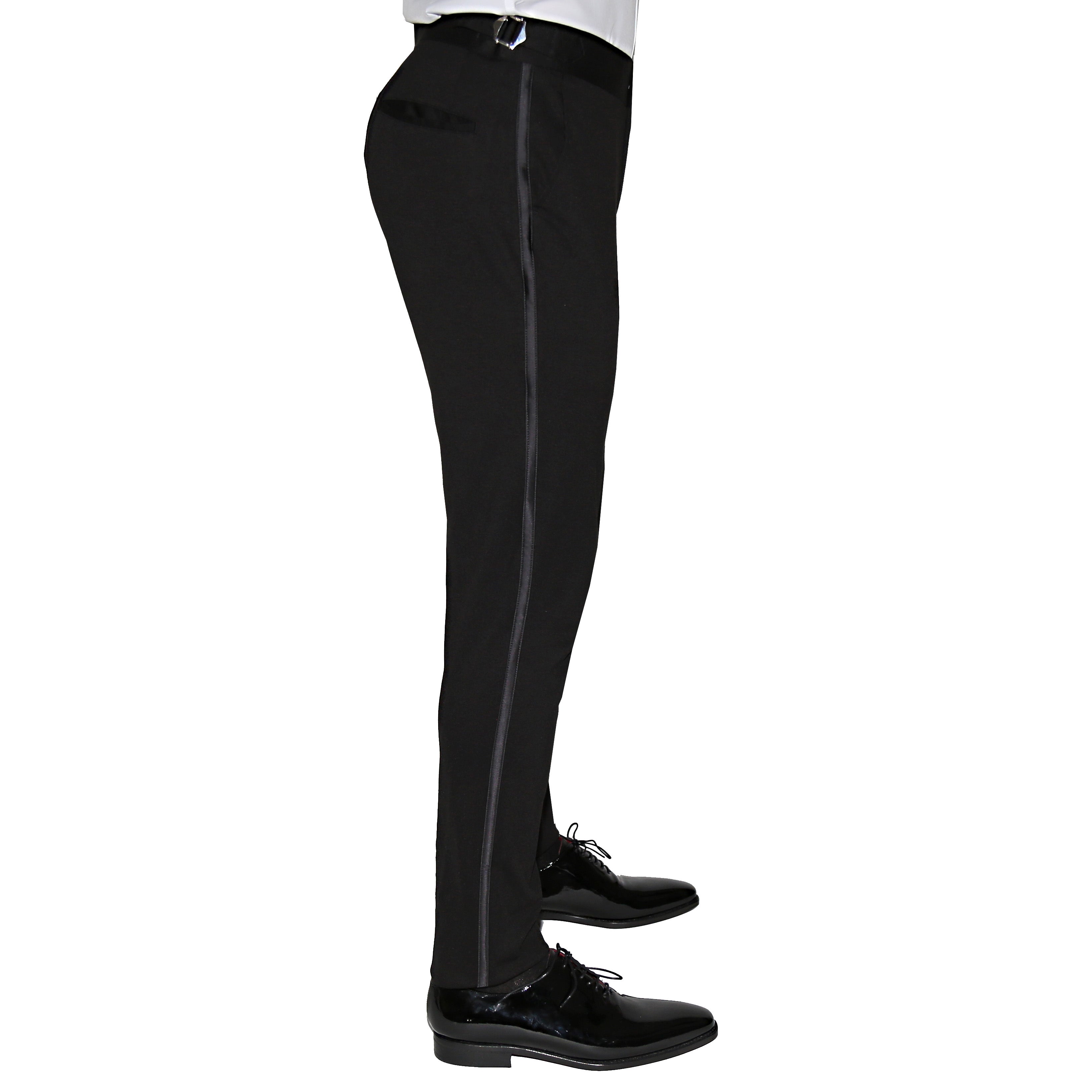 Athletic Fit Stretch Tuxedo Pants Solid Black