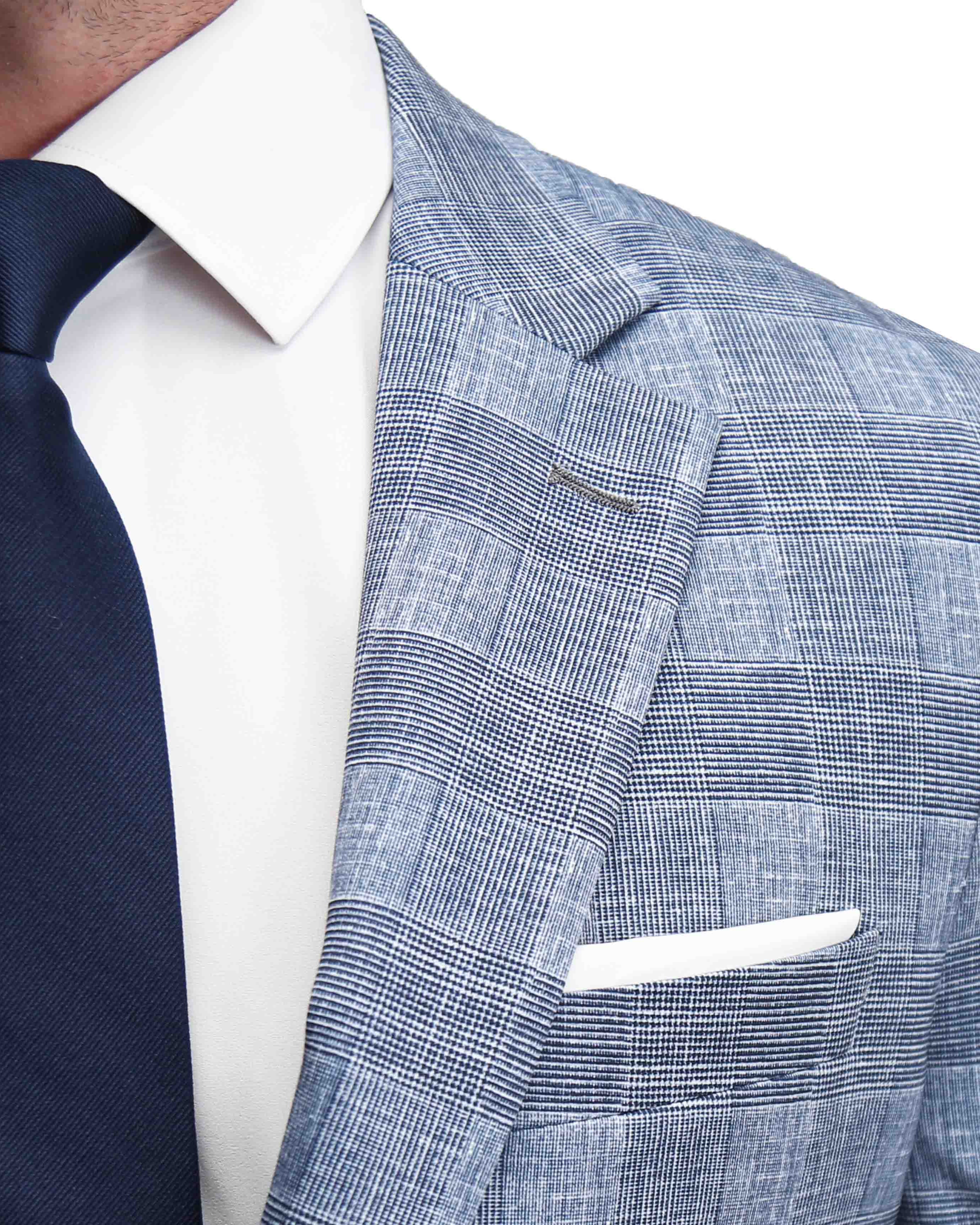Athletic Fit Stretch Suit - Knit Light Blue, Navy and White Plaid