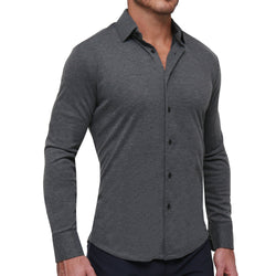 The Mackinac Heathered Charcoal Casual Button Down - State and