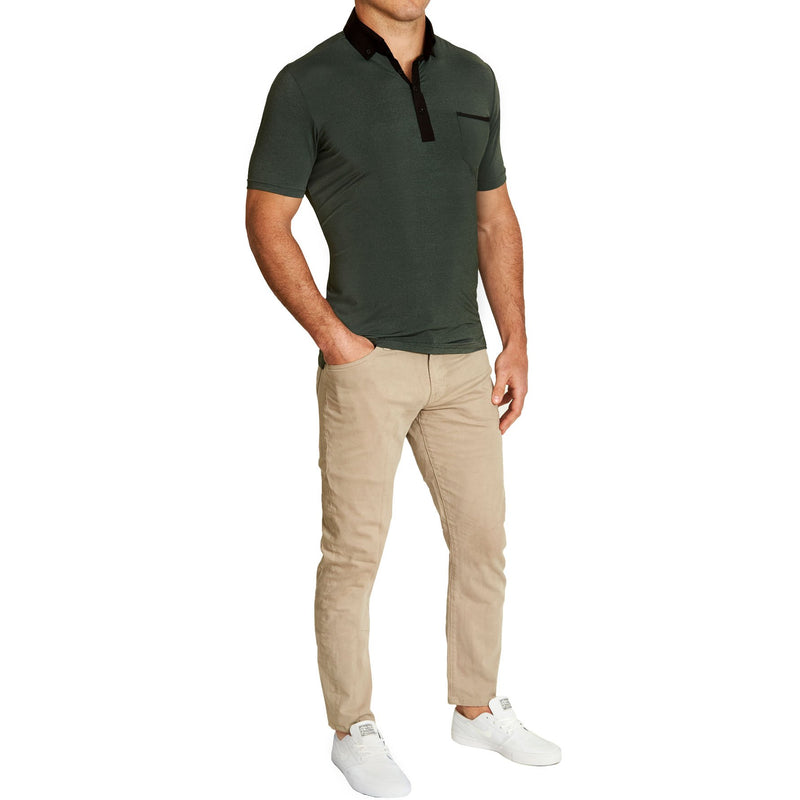 "The Pershing" Heathered Army Green Tech Polo