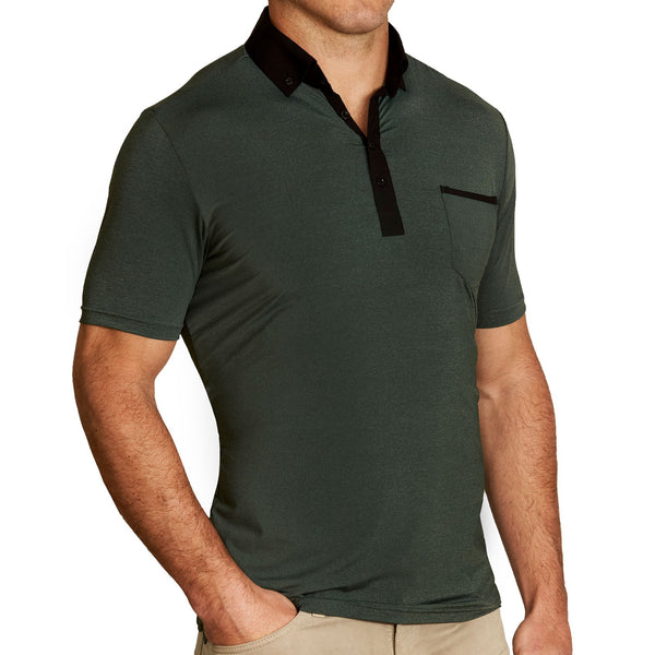 "The Pershing" Heathered Army Green Tech Polo