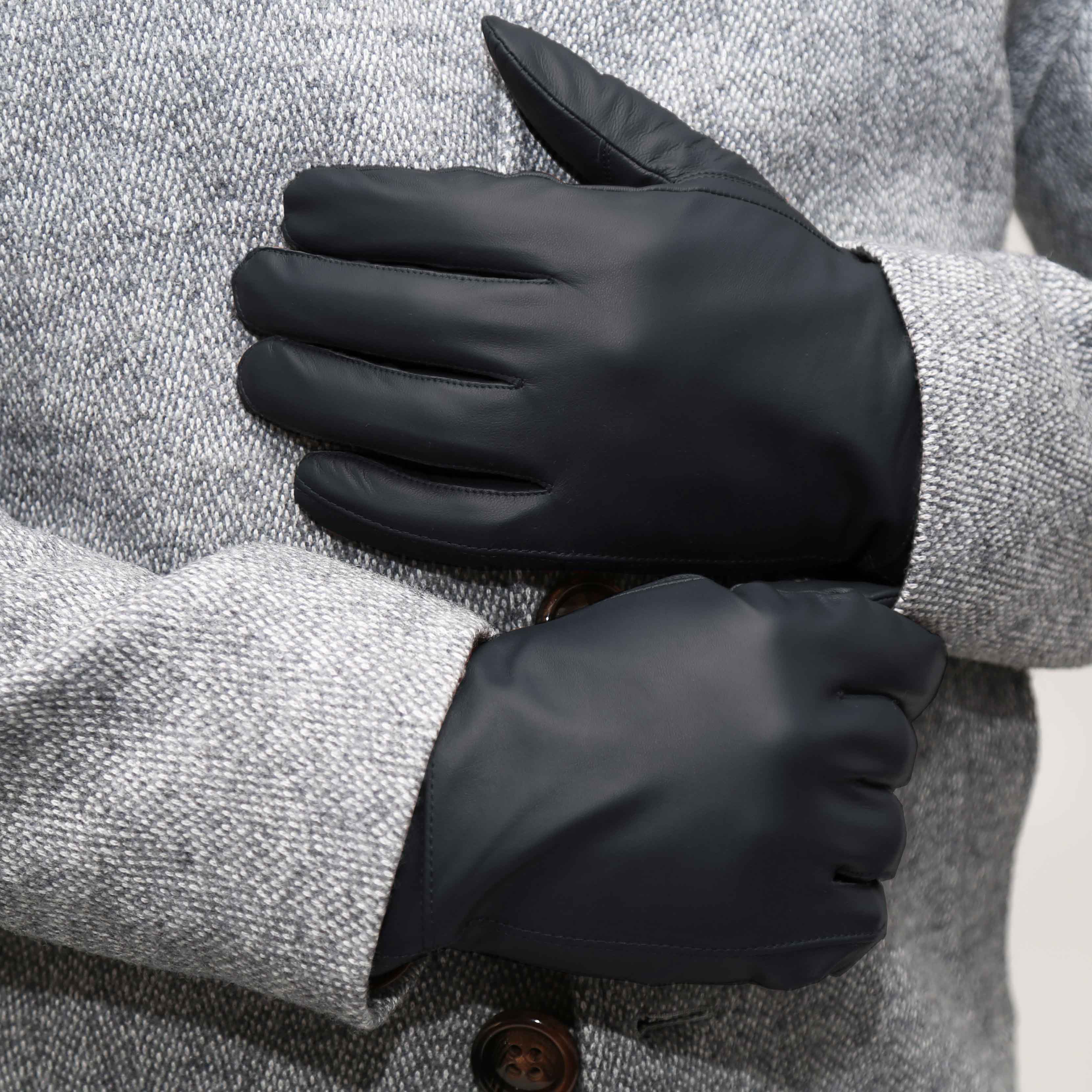 Leather Gloves - Navy