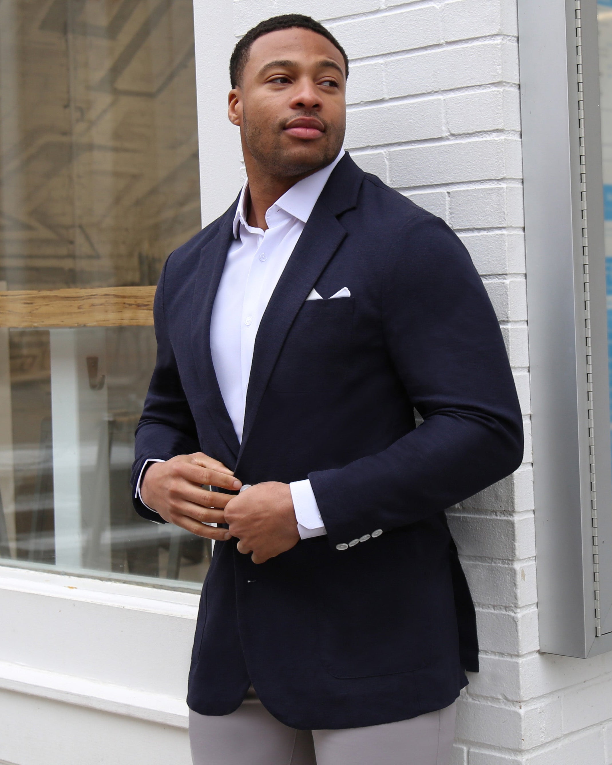 Unstructured Linen Blazer - Navy