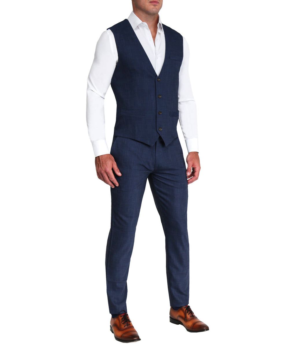 Athletic Fit Stretch Suit Vest - Heathered Navy