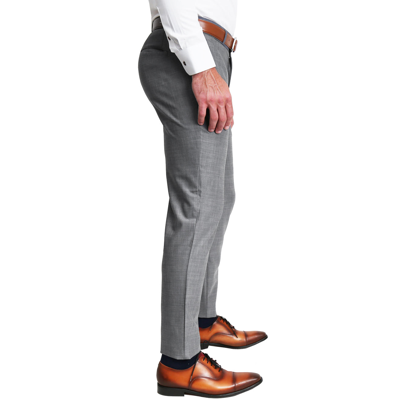 Athletic Fit Stretch Suit Pants - Heathered Grey