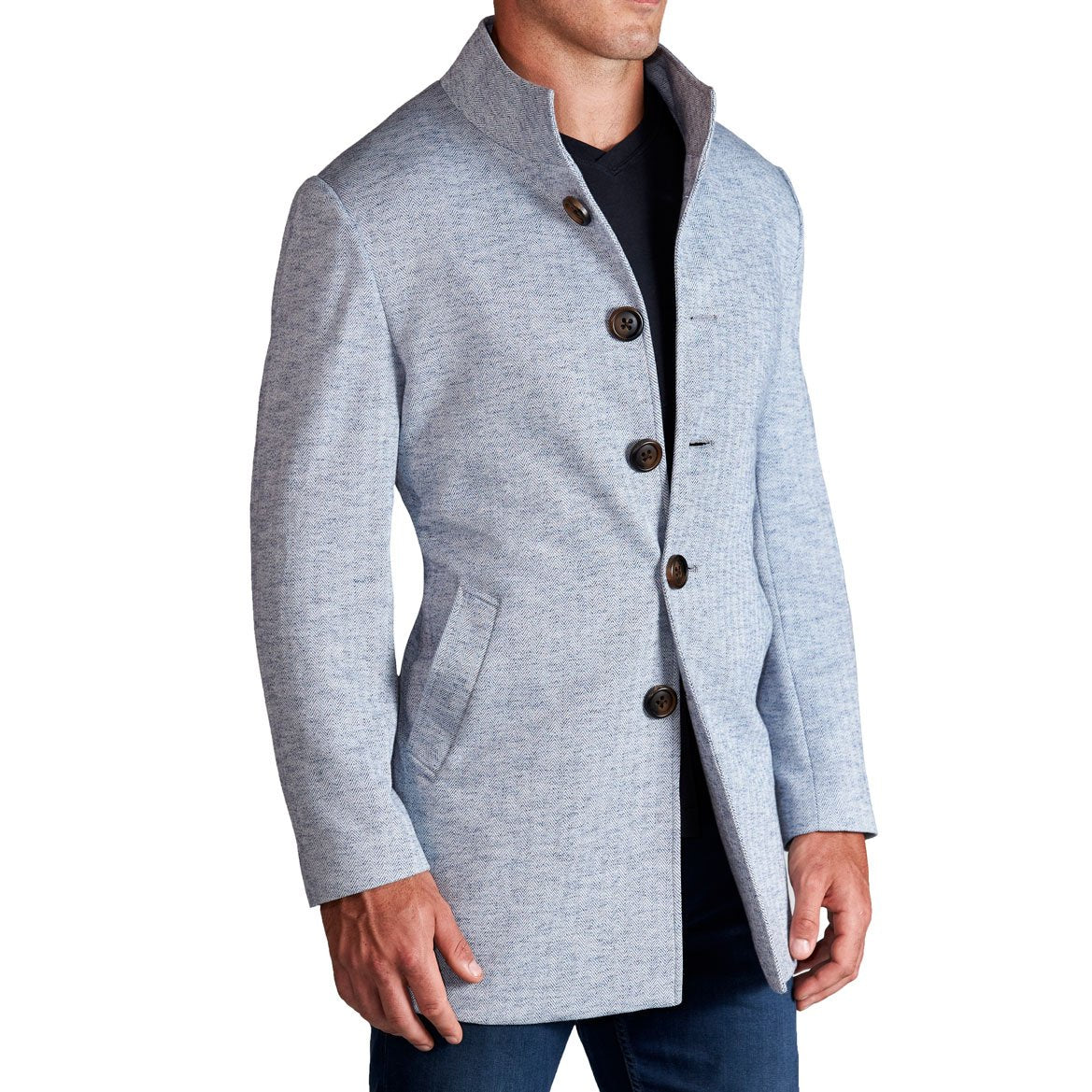 Light Blue Herringbone Overcoat