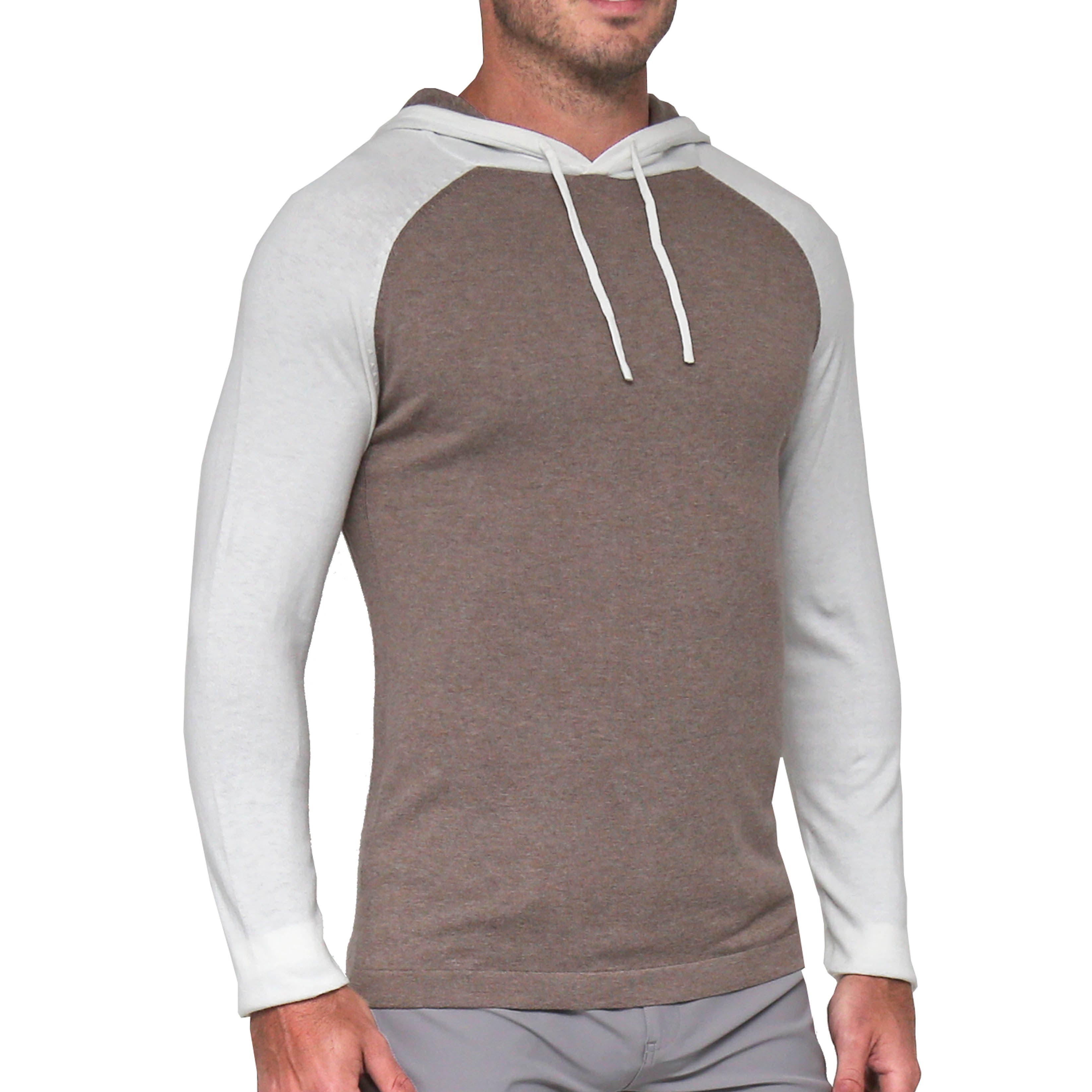 Knit Cotton-Silk Blend Hoodie - White & Brown