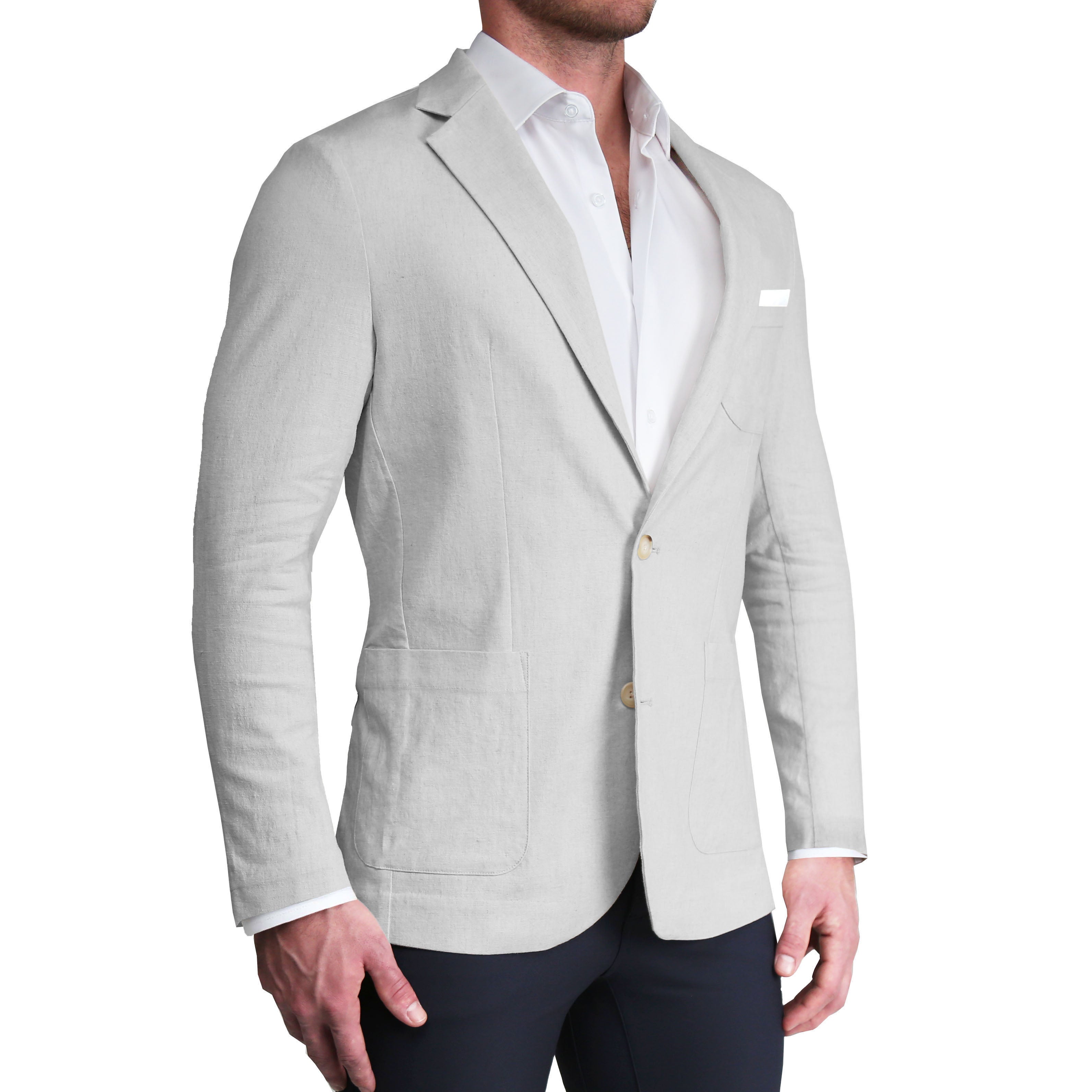 Unstructured Linen Blazer - Light Grey