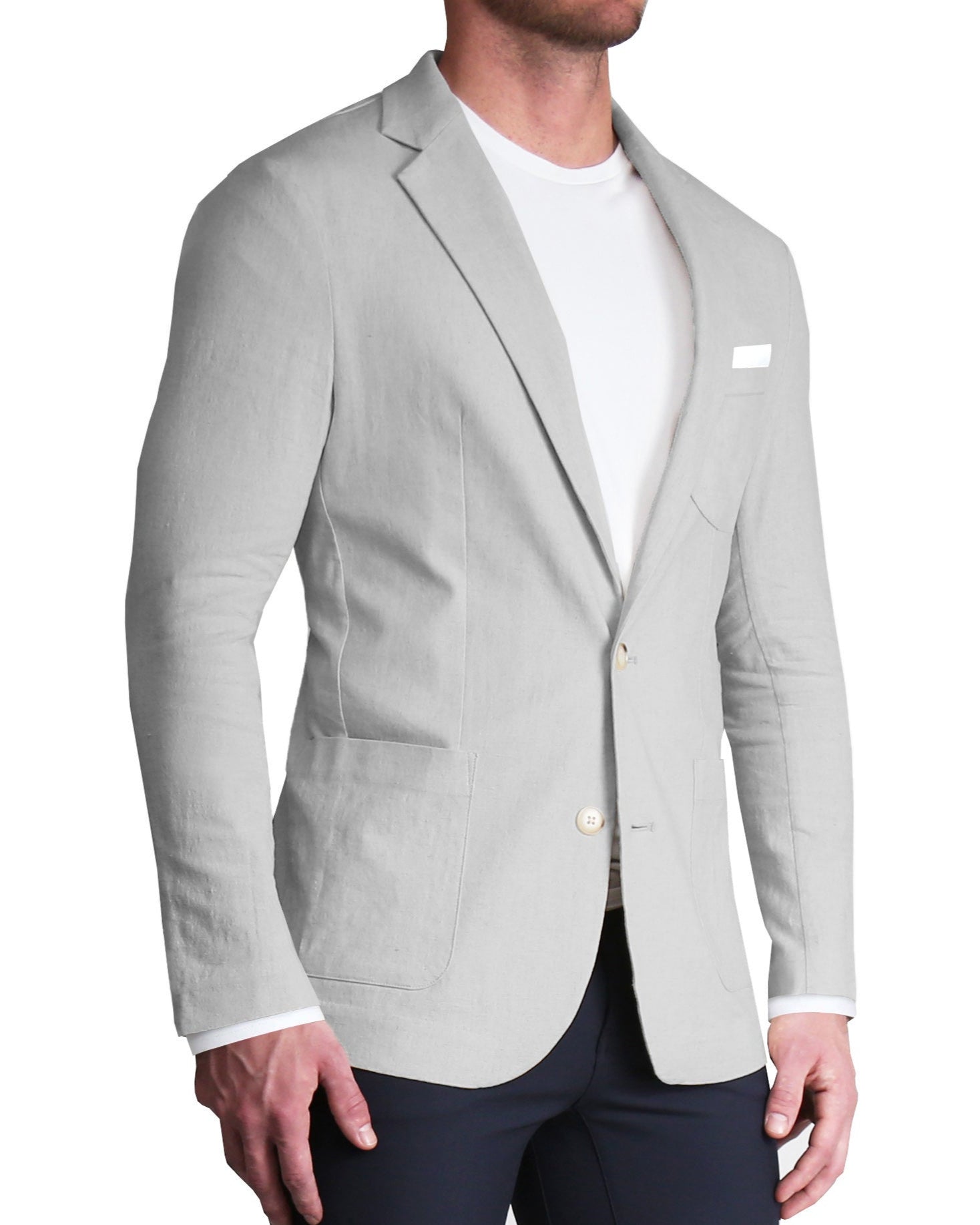 Unstructured Linen Blazer - Light Grey