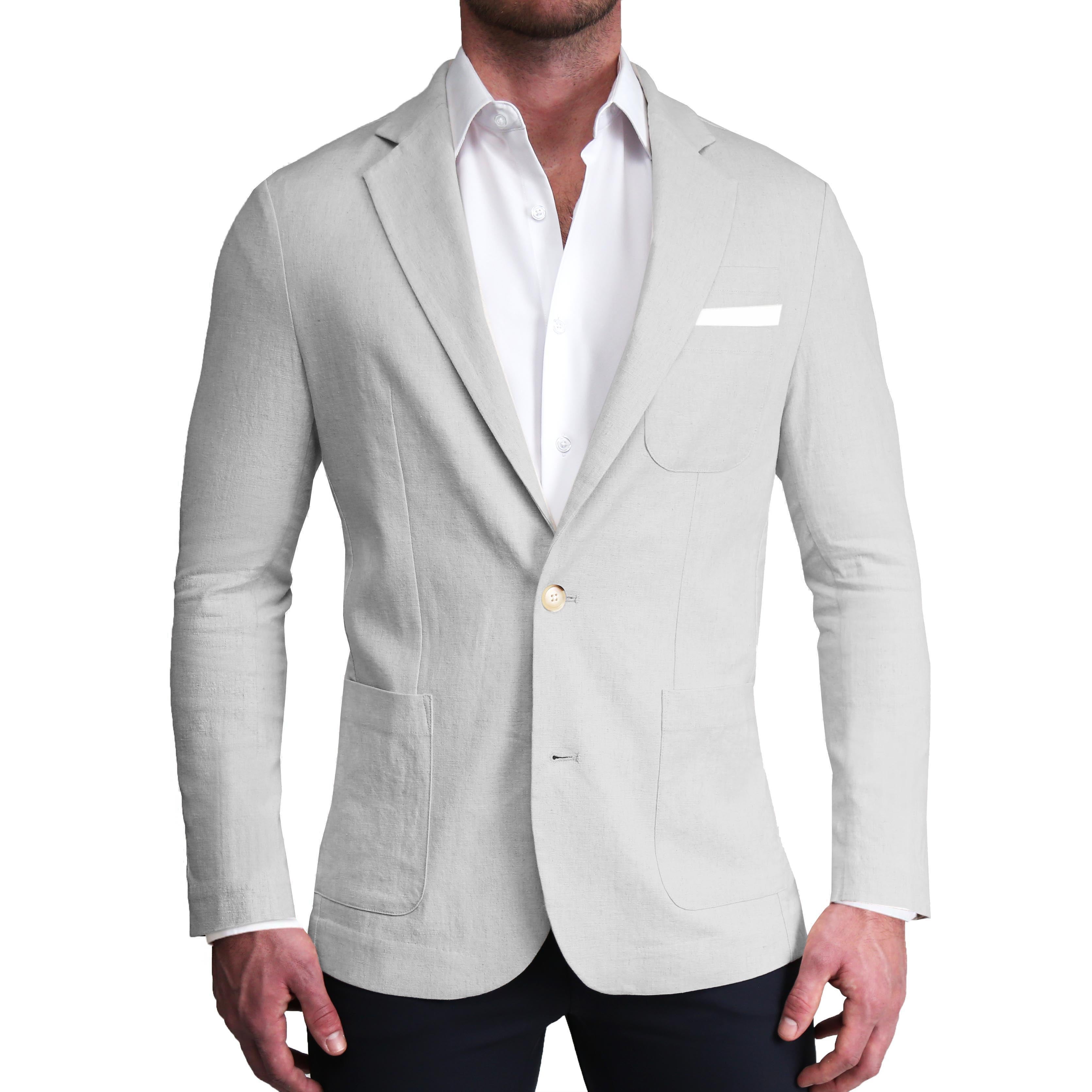 Unstructured Linen Blazer - Light Grey