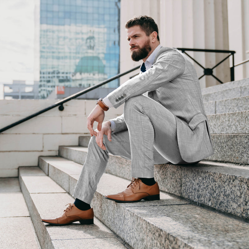 Buy Hiltl Men Light-Grey Solid Flat-Front Slim Trousers for Men Online |  The Collective