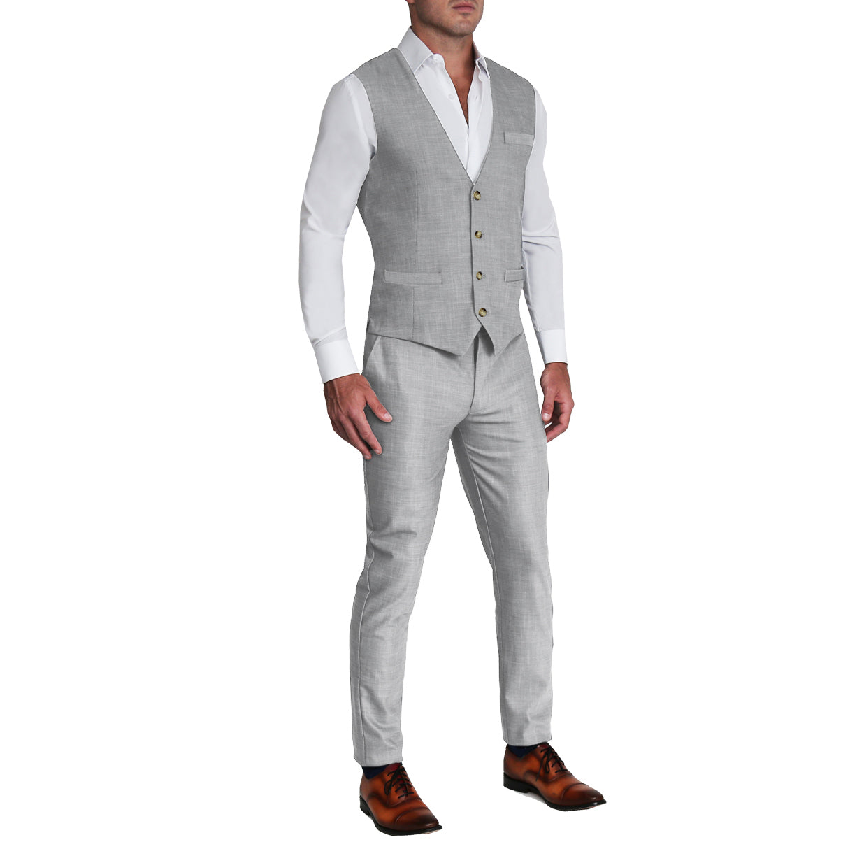 Athletic Fit Stretch Suit Vest Heathered Light Grey